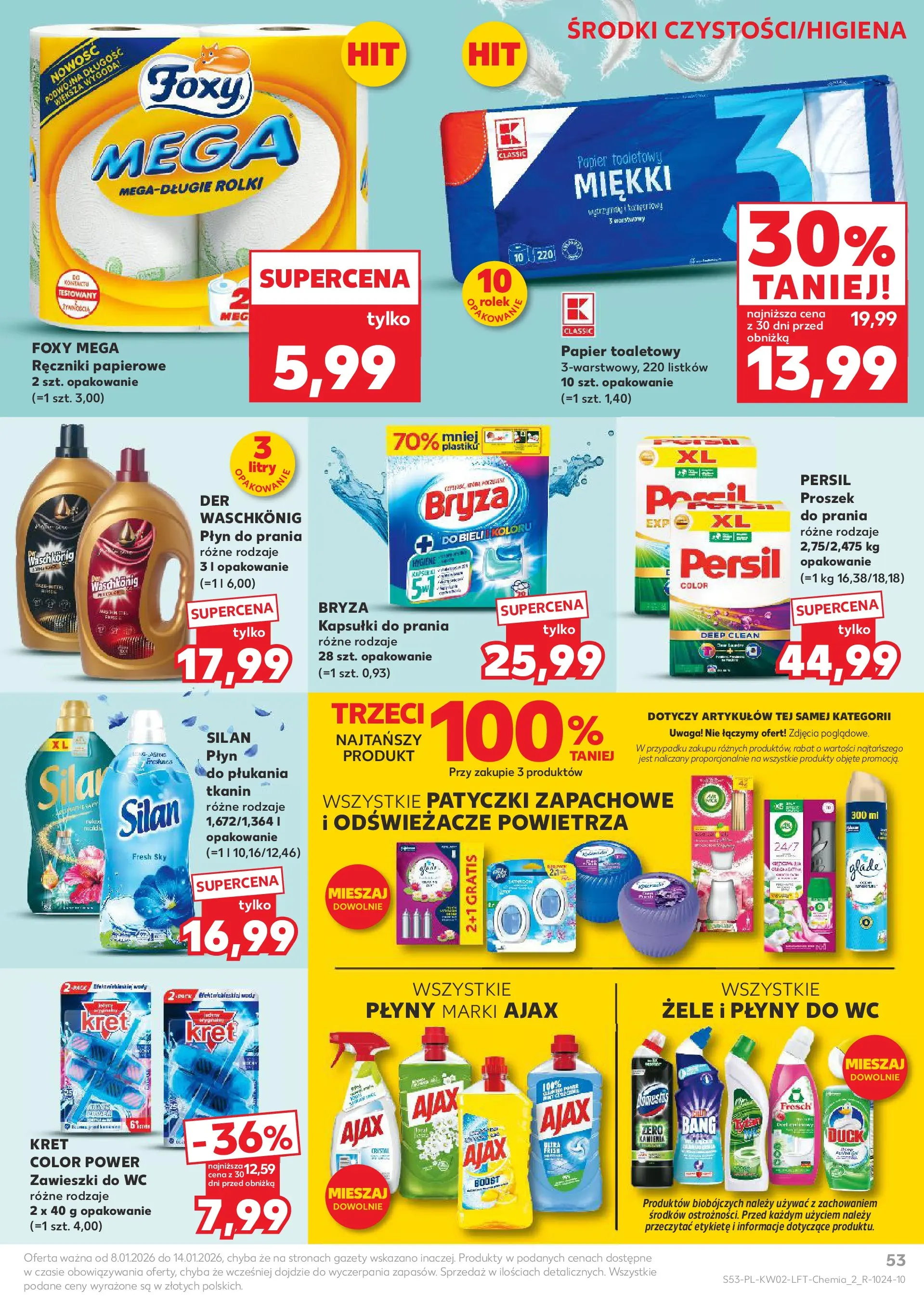 Kaufland gazetka od 08.01.2026 - od jutra PDF | Strona: 53 | Produkty: Papier toaletowy, Rolki, Ręczniki papierowe, Kapsułki do prania