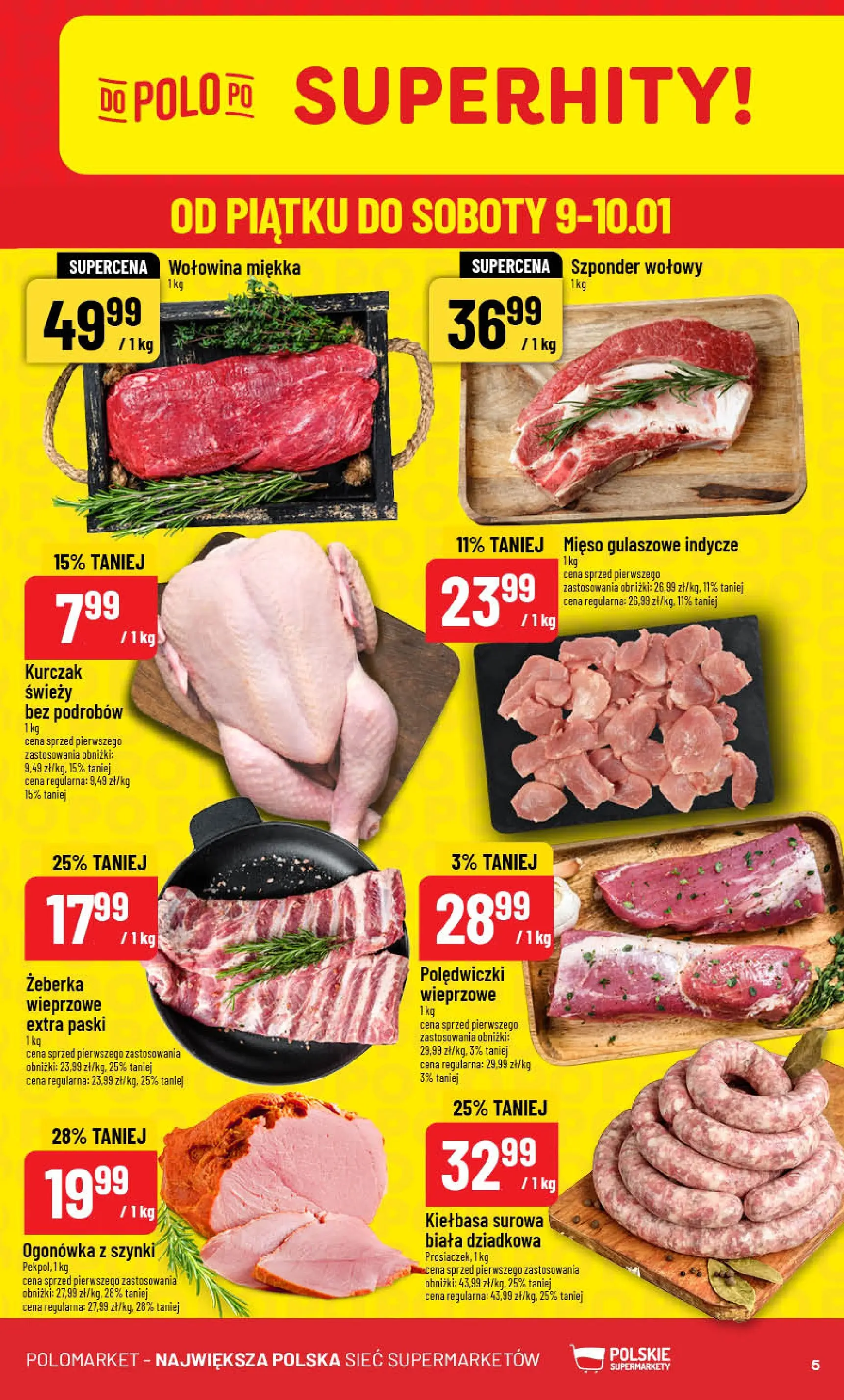 Nowa POLOmarket gazetka od jutra 07.01.2026 (PDF) | Strona: 5 | Produkty: Kiełbasa, Kurczak, Mięso, Wołowina