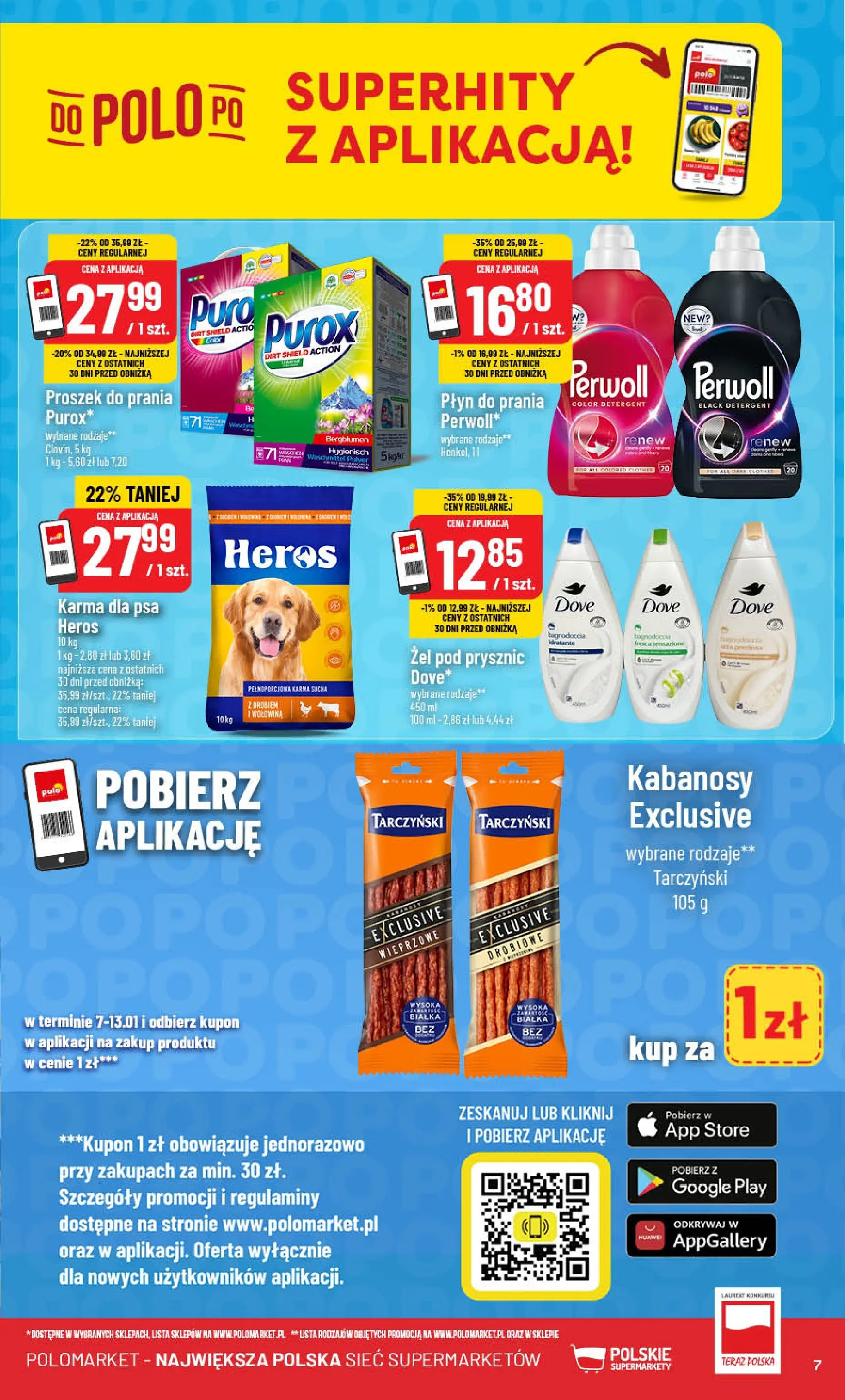 Nowa POLOmarket gazetka od jutra 07.01.2026 (PDF) | Strona: 7 | Produkty: Kabanosy, Wołowina, Żel pod prysznic, Proszek do prania