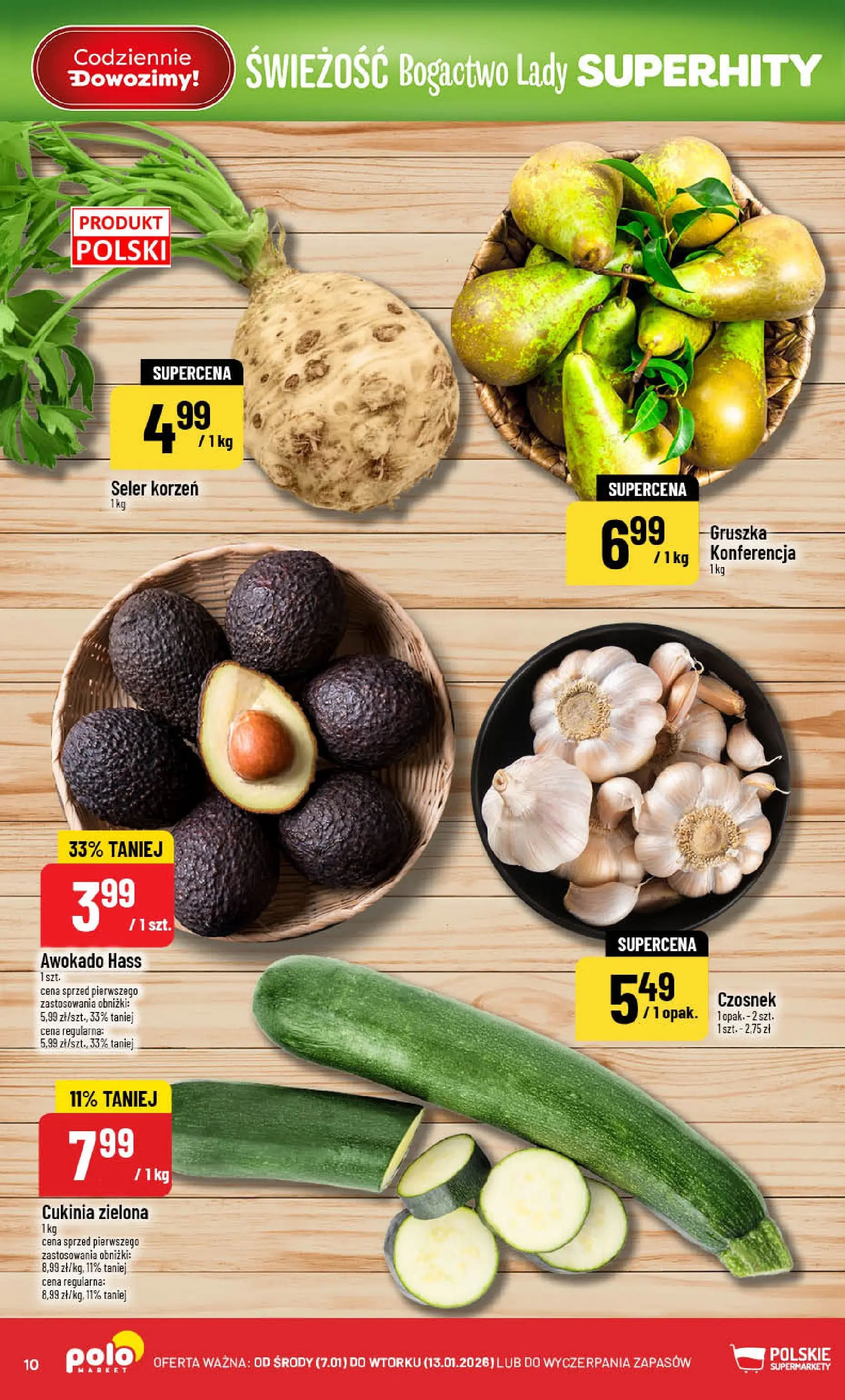 Nowa POLOmarket gazetka od jutra 07.01.2026 (PDF) | Strona: 10 | Produkty: Czosnek, Gruszka, Cukinia, Awokado