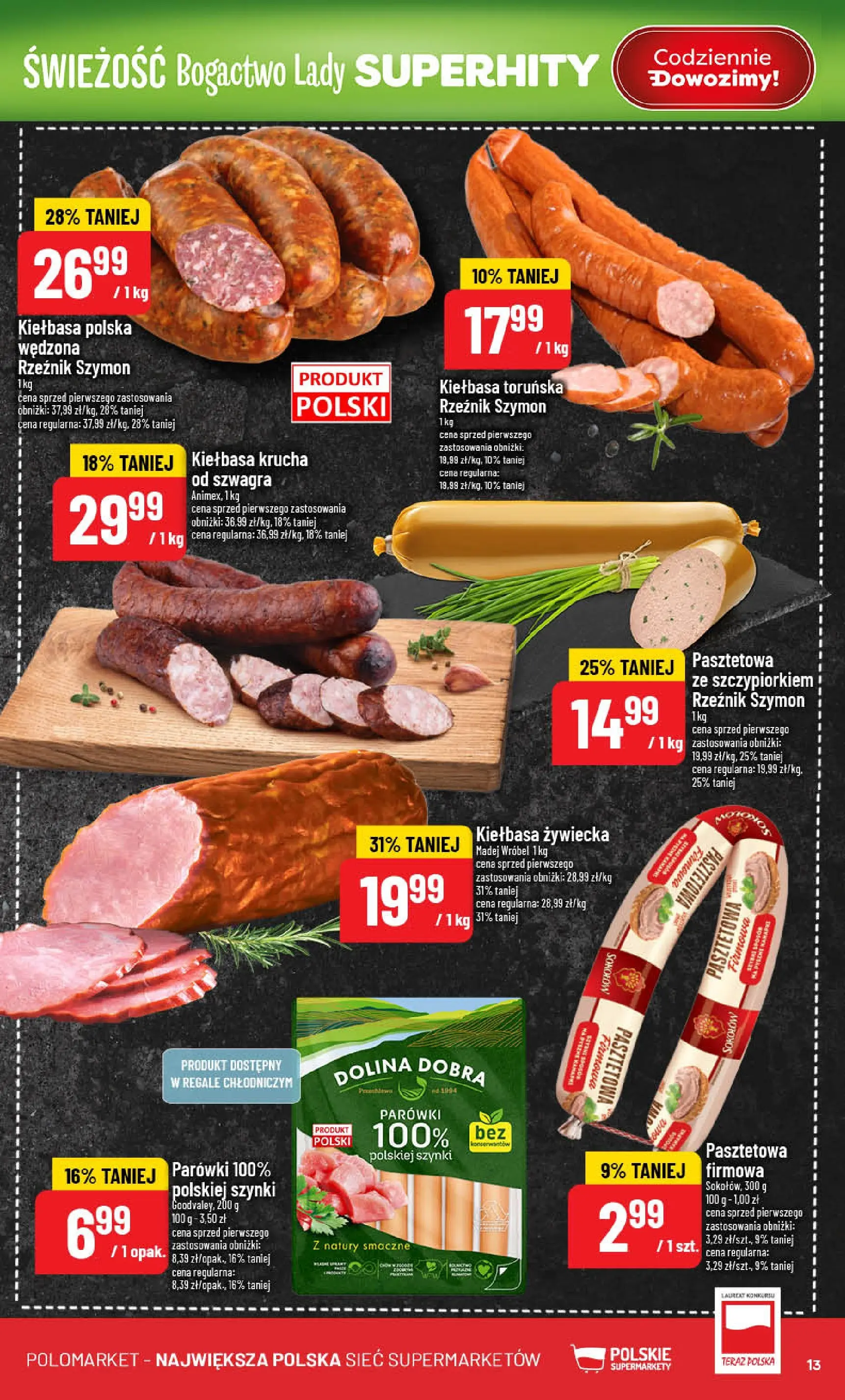 Nowa POLOmarket gazetka od jutra 07.01.2026 (PDF) | Strona: 13 | Produkty: Kiełbasa, Parówki