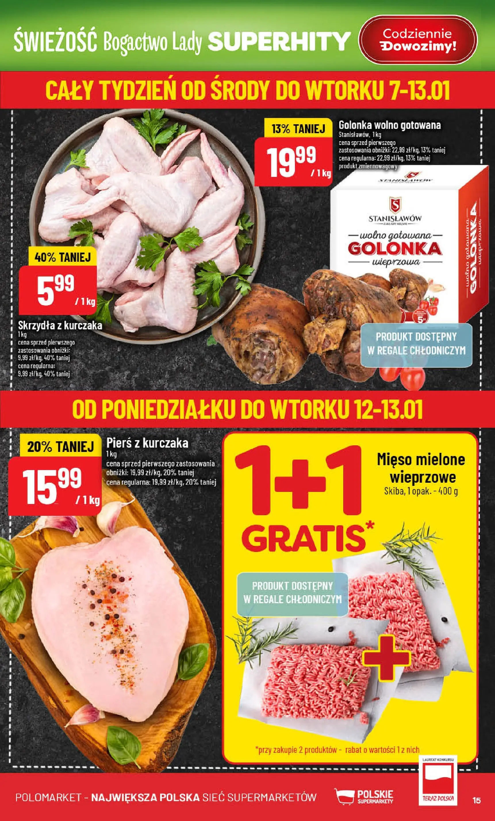 Nowa POLOmarket gazetka od jutra 07.01.2026 (PDF) | Strona: 15 | Produkty: Pierś z kurczaka, Mięso, Mięso mielone