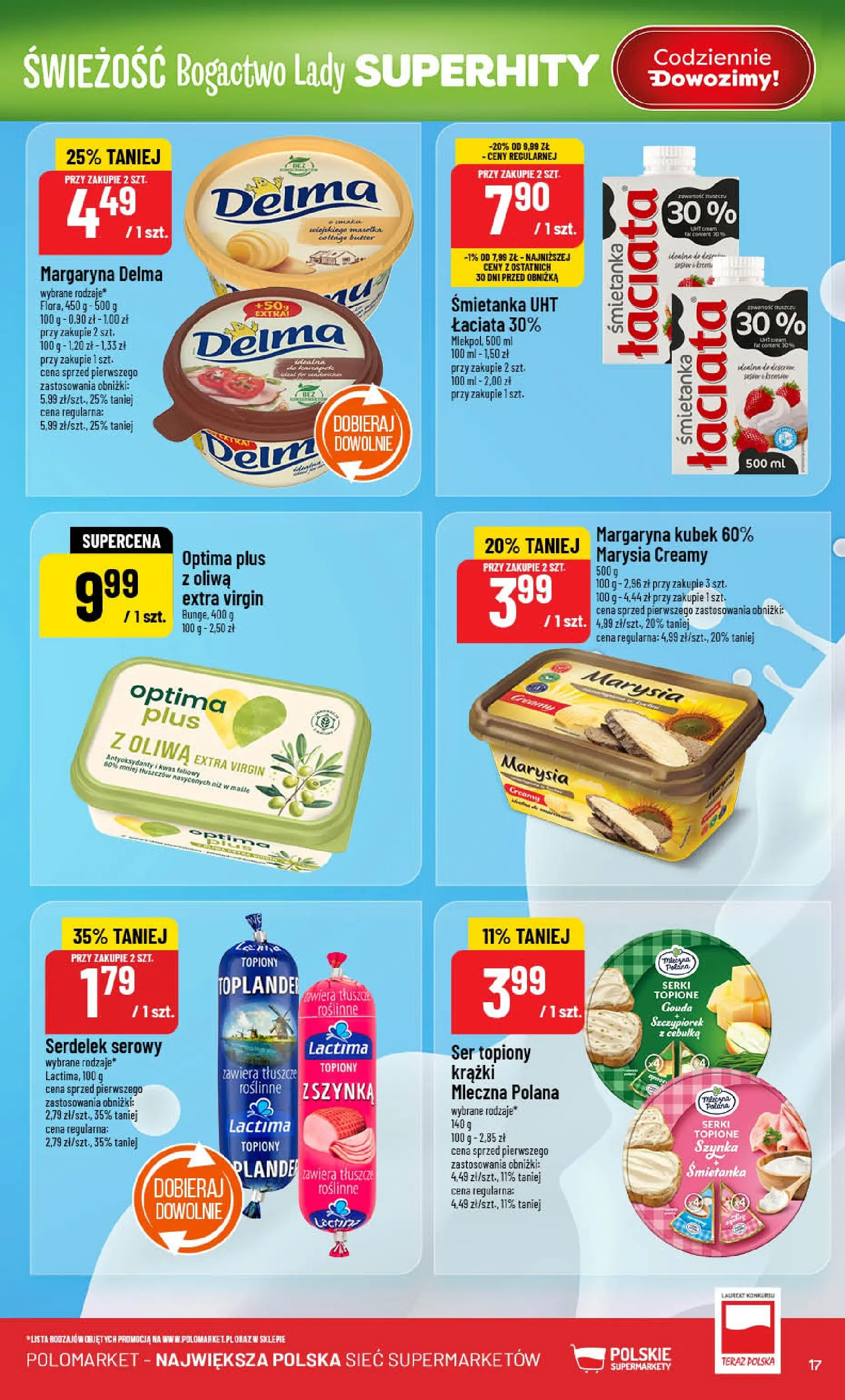 Nowa POLOmarket gazetka od jutra 07.01.2026 (PDF) | Strona: 17 | Produkty: Ser topiony, Szynka, Margaryna, Oliwa extra virgin