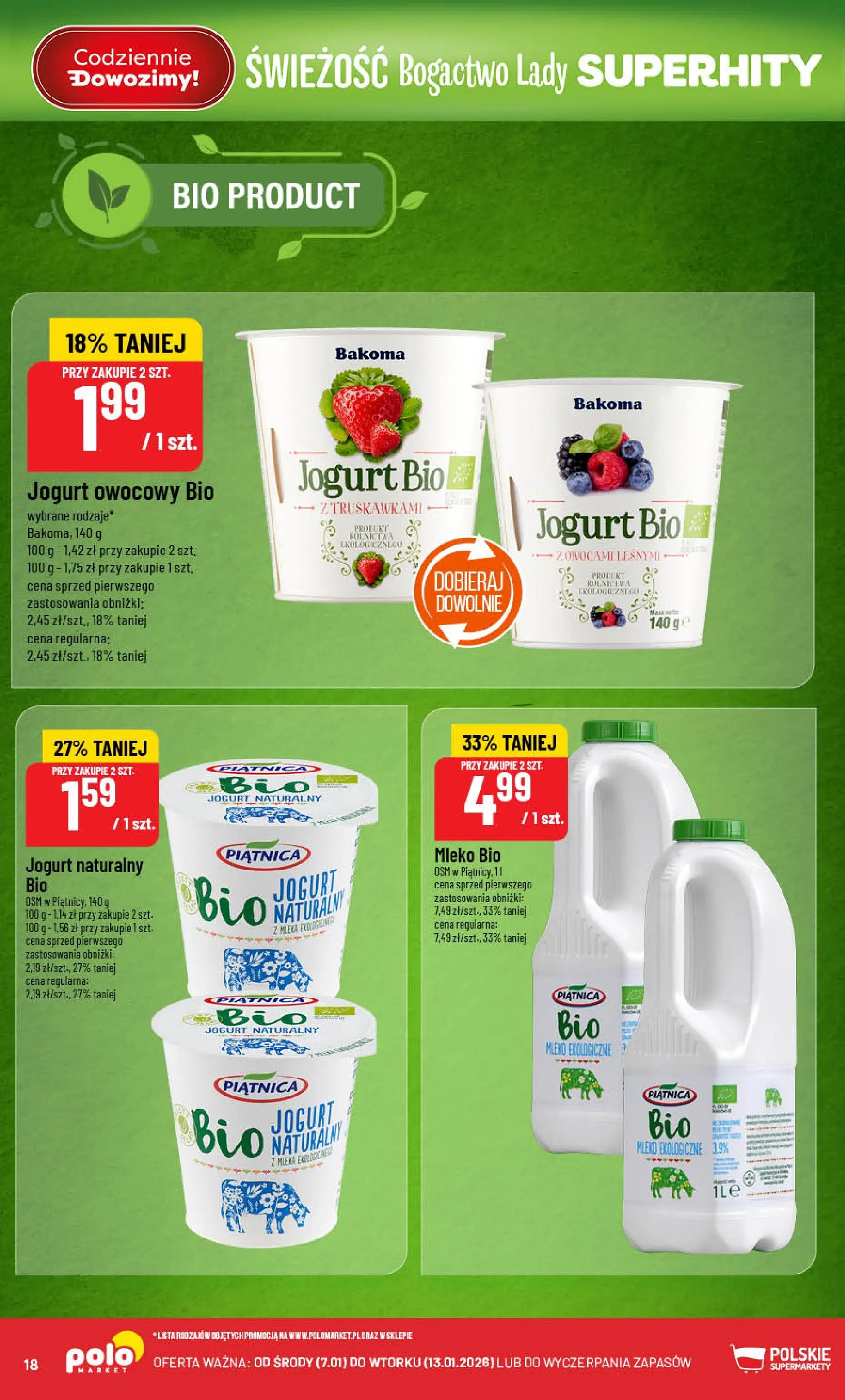 Nowa POLOmarket gazetka od jutra 07.01.2026 (PDF) | Strona: 18 | Produkty: Jogurt Bio, Jogurt naturalny, Jogurt owocowy, Mleko