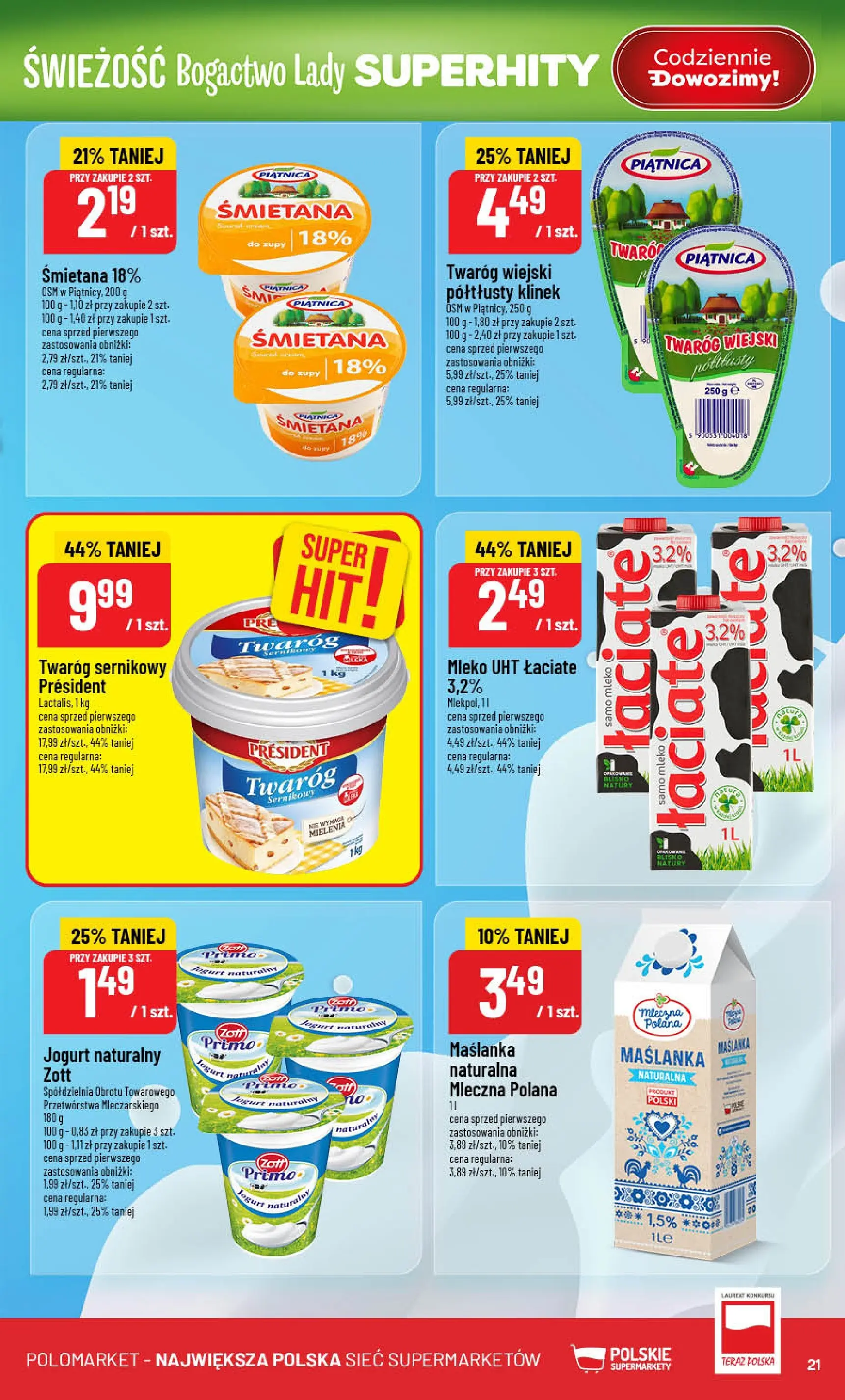 Nowa POLOmarket gazetka od jutra 07.01.2026 (PDF) | Strona: 21 | Produkty: Maślanka, Jogurt naturalny, Jogurt, Śmietana