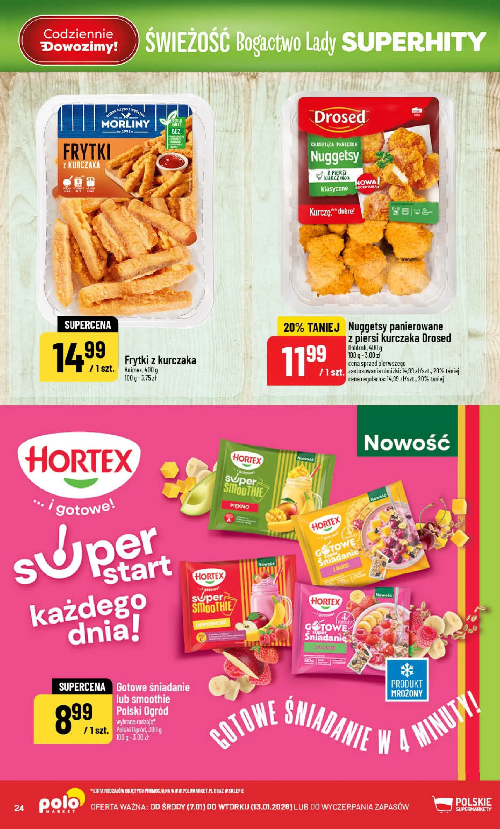 Nowa POLOmarket gazetka od jutra 07.01.2026 (PDF) | Strona: 24 | Produkty: Piersi, Smoothie, Frytki