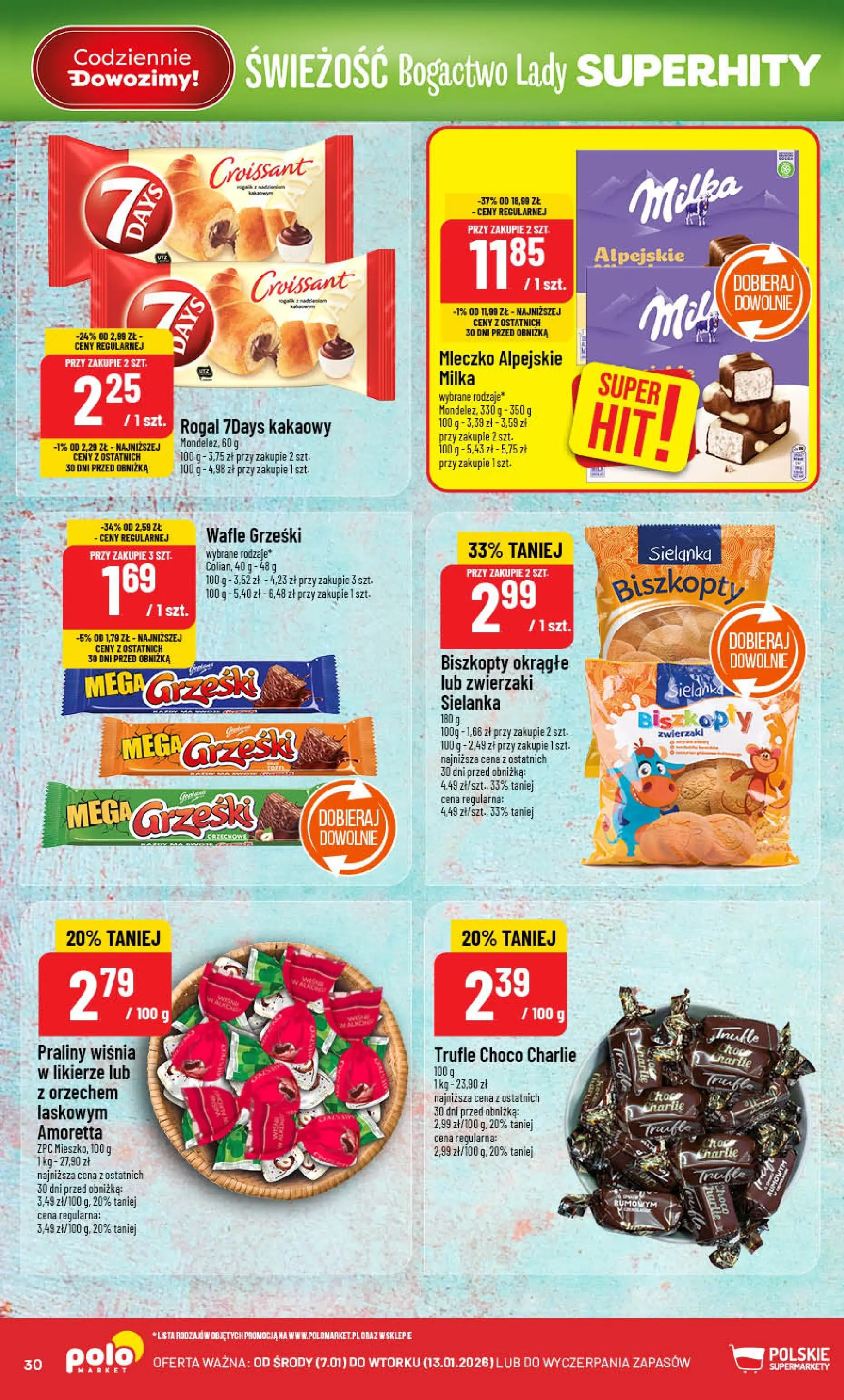 Nowa POLOmarket gazetka od jutra 07.01.2026 (PDF) | Strona: 30 | Produkty: Wafle, Praliny, Milka