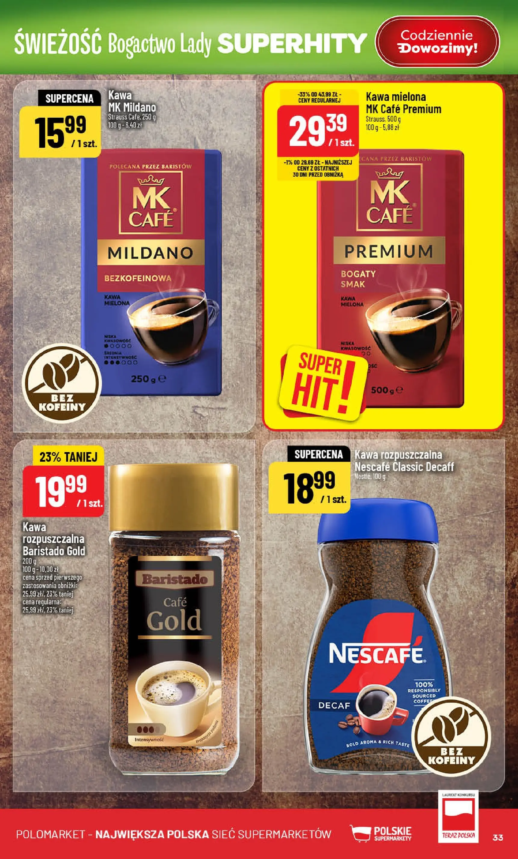 Nowa POLOmarket gazetka od jutra 07.01.2026 (PDF) | Strona: 33 | Produkty: Nescafe, Kawa rozpuszczalna, Kawa