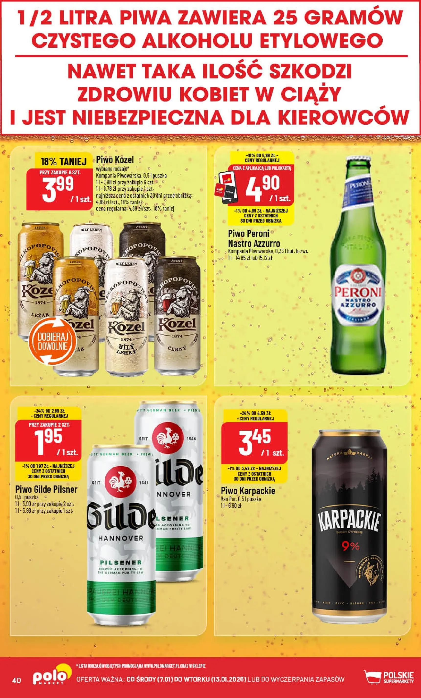 Nowa POLOmarket gazetka od jutra 07.01.2026 (PDF) | Strona: 40 | Produkty: Leżak, Piwo, Piwo kozel