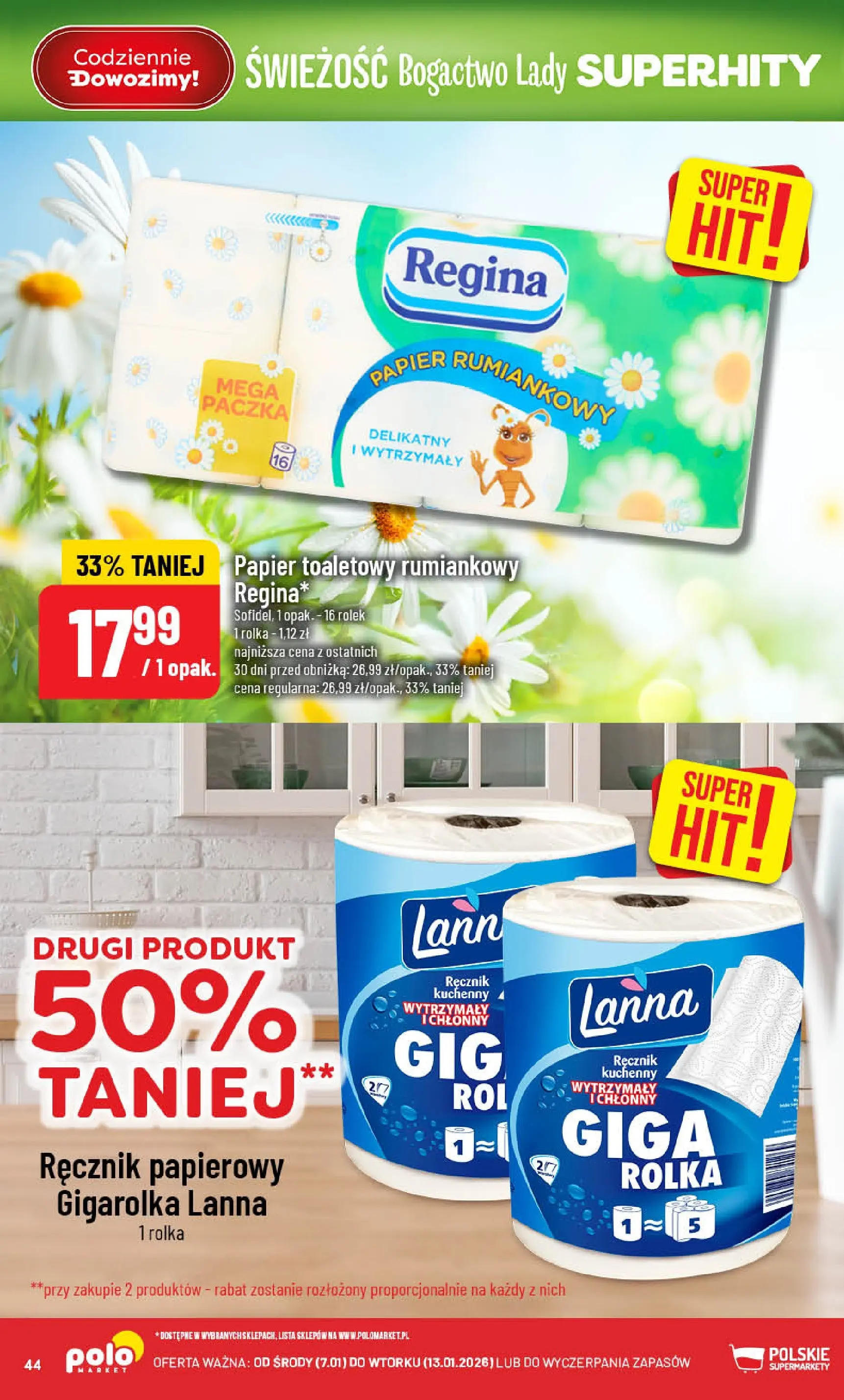 Nowa POLOmarket gazetka od jutra 07.01.2026 (PDF) | Strona: 44 | Produkty: Papier toaletowy, Ręcznik papierowy