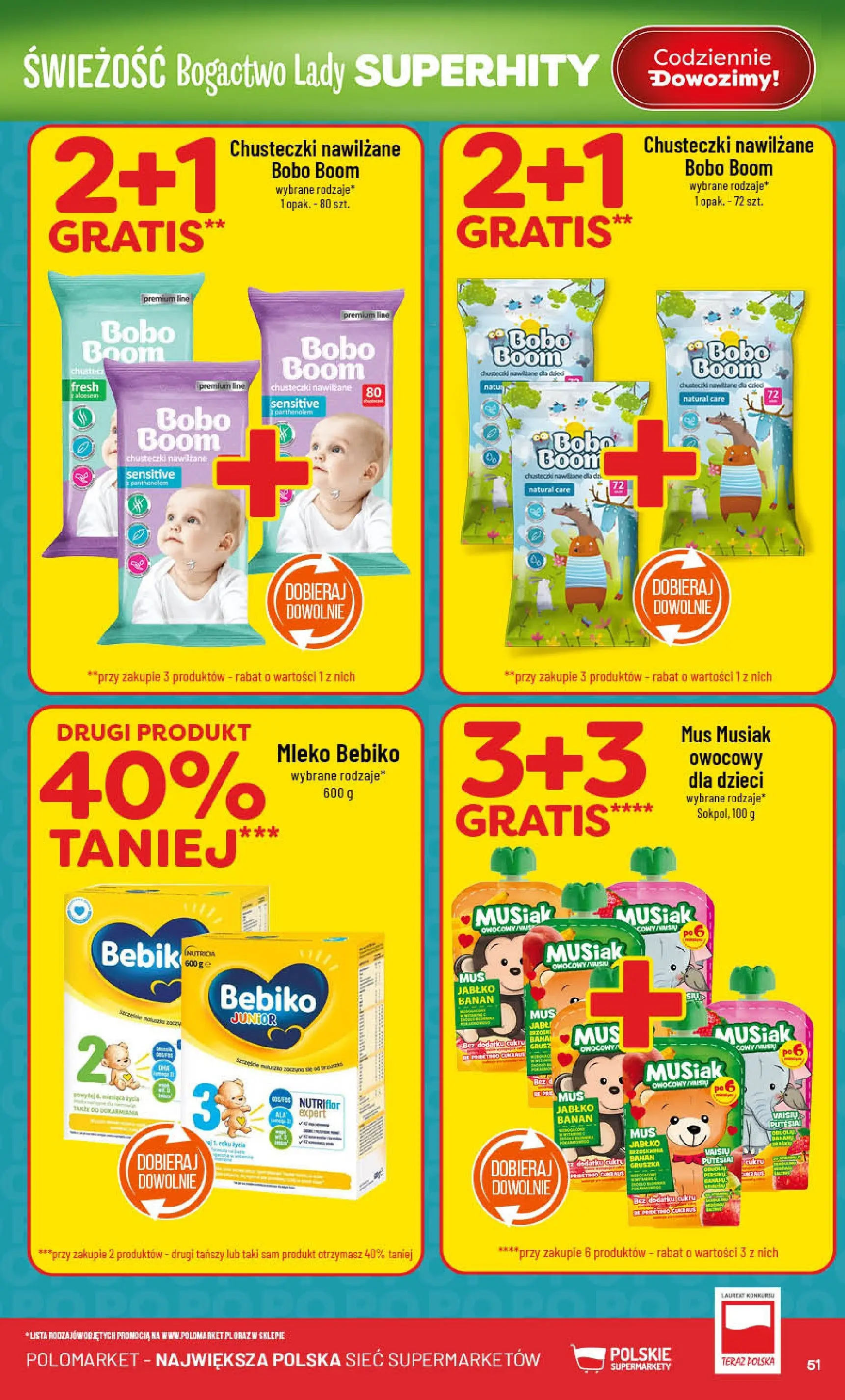 Nowa POLOmarket gazetka od jutra 07.01.2026 (PDF) | Strona: 51 | Produkty: Mleko Bebiko, Mleko, Banan