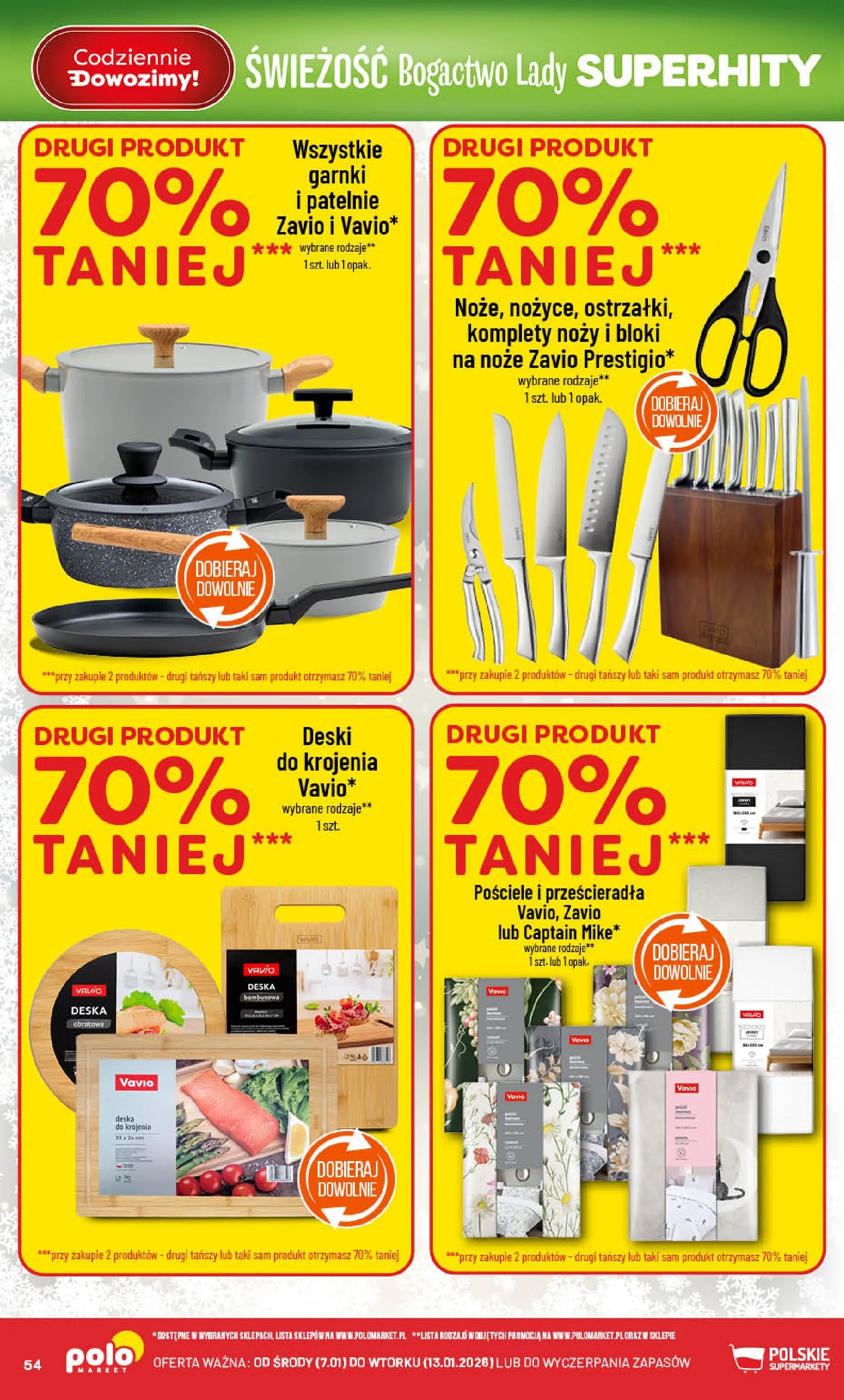 Nowa POLOmarket gazetka od jutra 07.01.2026 (PDF) | Strona: 54 | Produkty: Patelnie, Deska do krojenia, Garnki