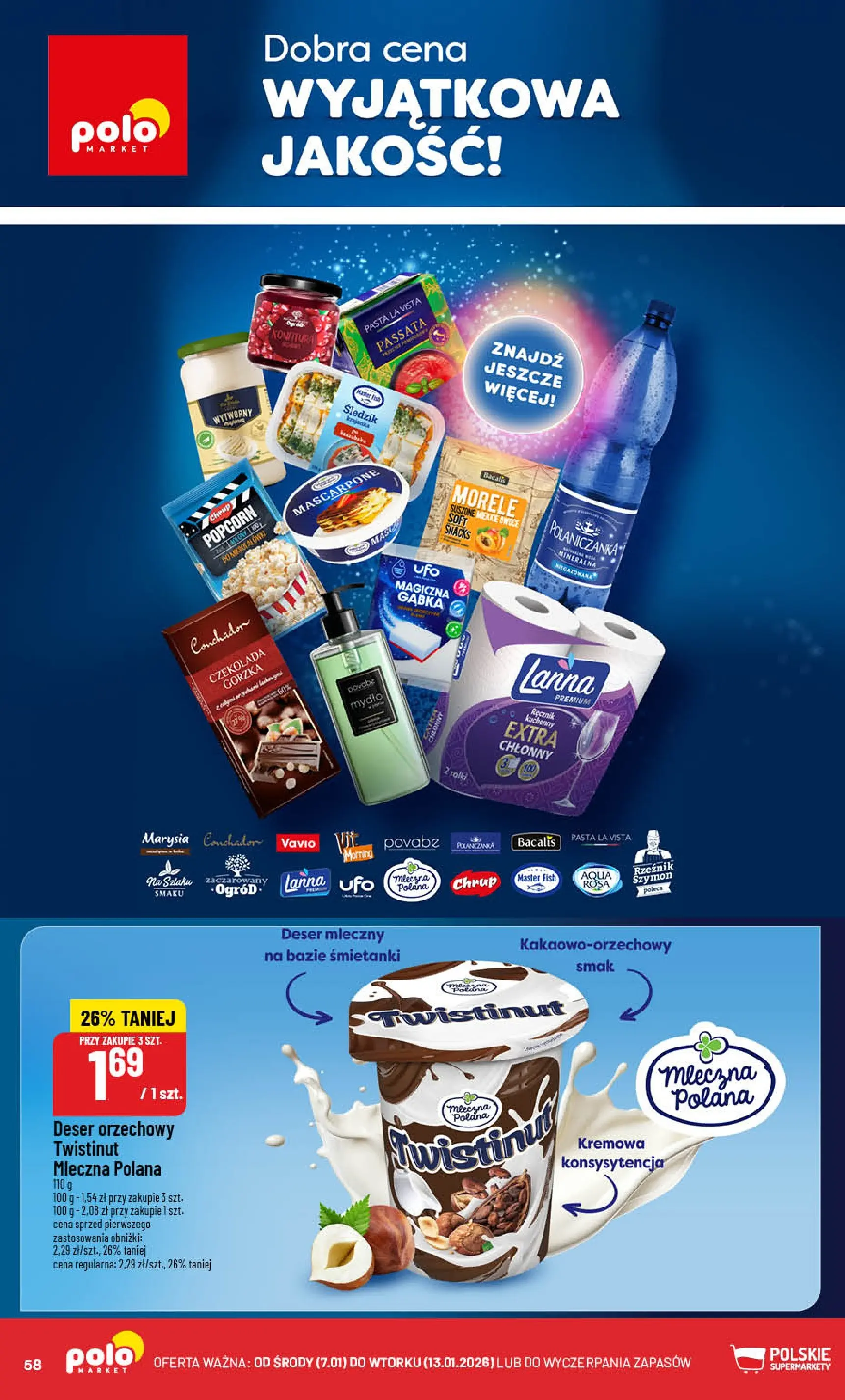 Nowa POLOmarket gazetka od jutra 07.01.2026 (PDF) | Strona: 58 | Produkty: Czekolada gorzka, Morele, Popcorn, Mydło