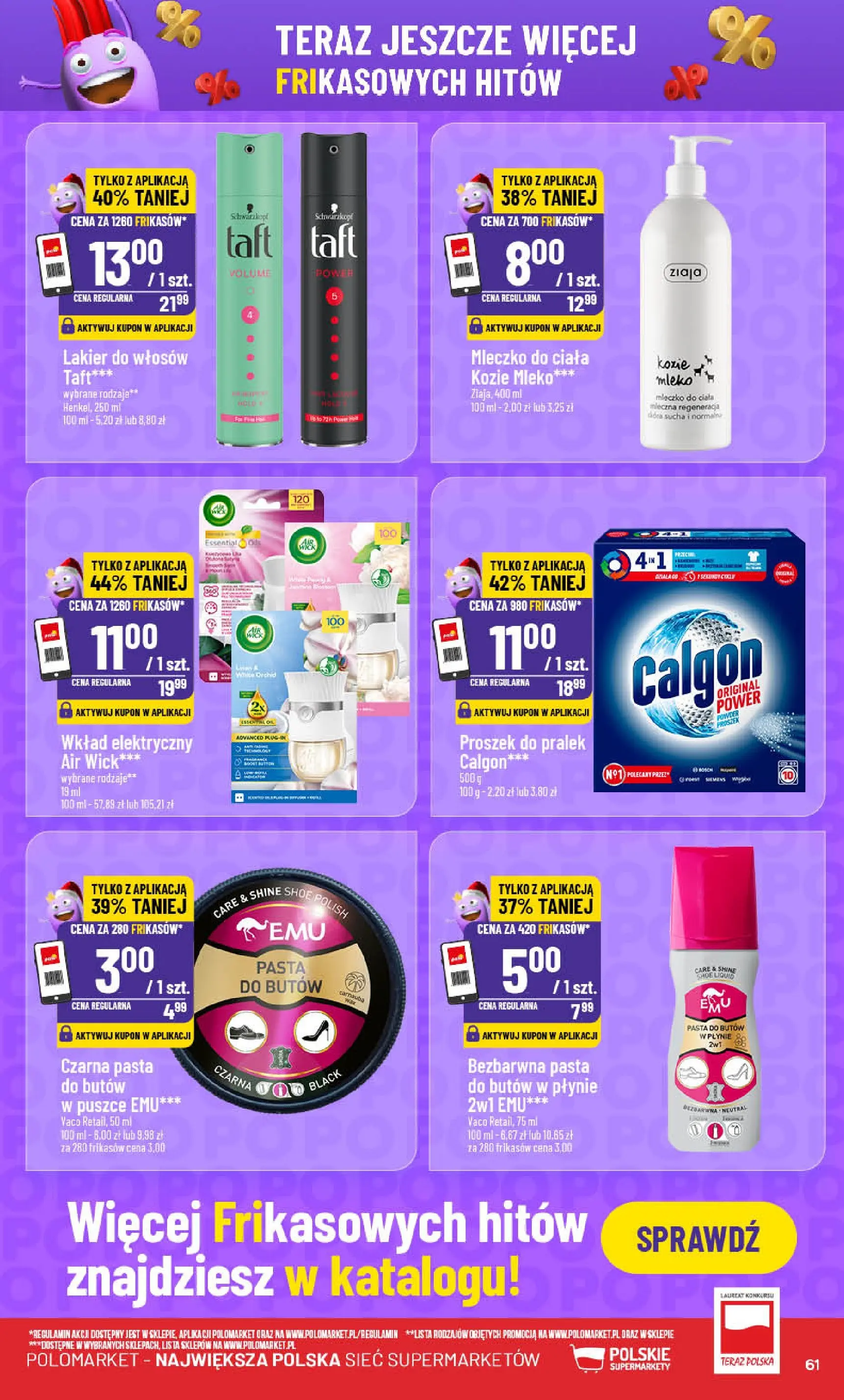 Nowa POLOmarket gazetka od jutra 07.01.2026 (PDF) | Strona: 61 | Produkty: Calgon, Mleko, Lakier do włosów, Mleczko do ciała