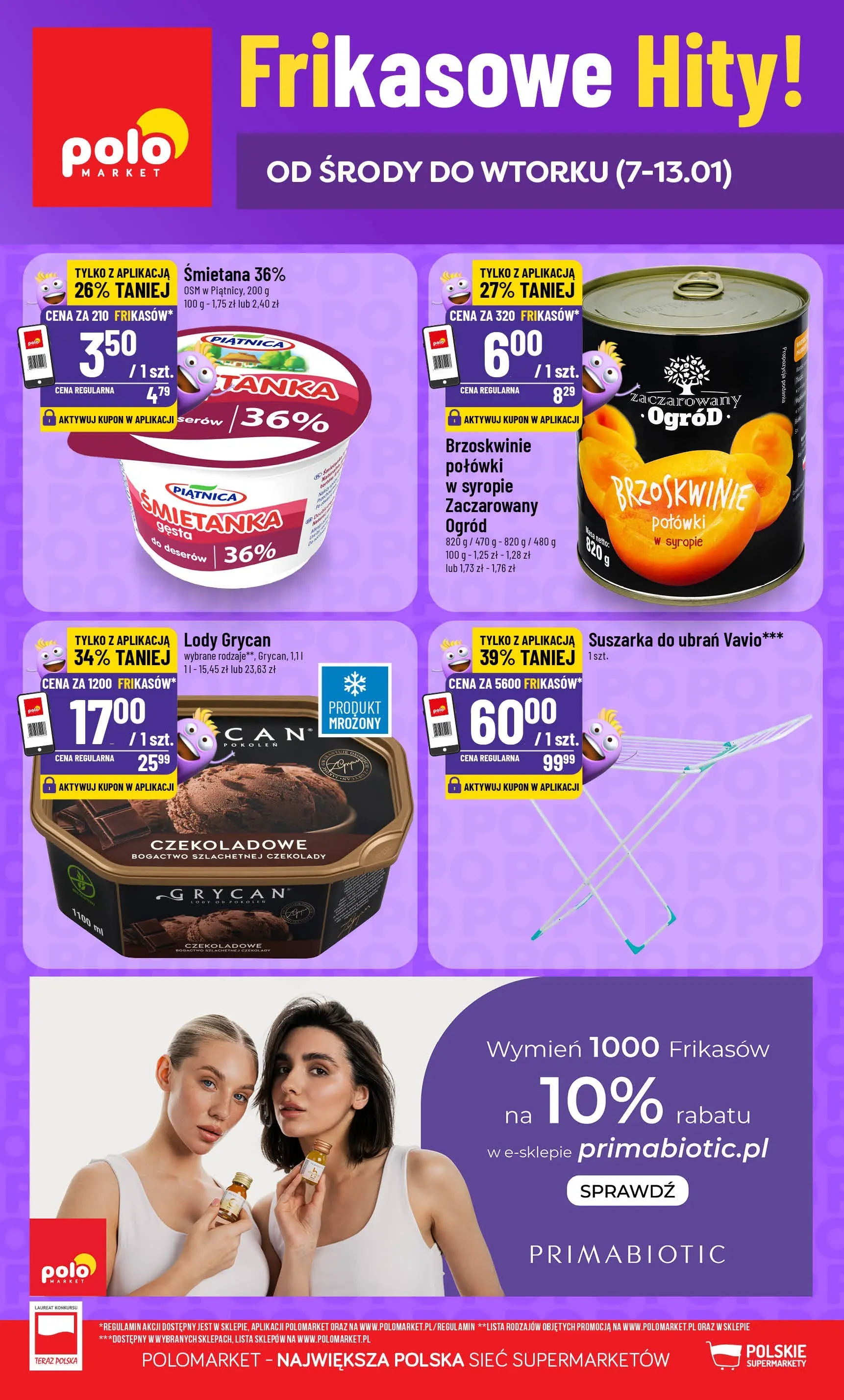 Nowa POLOmarket gazetka od jutra 07.01.2026 (PDF) | Strona: 1 | Produkty: Czekolady, Suszarka, Śmietana, Brzoskwinie