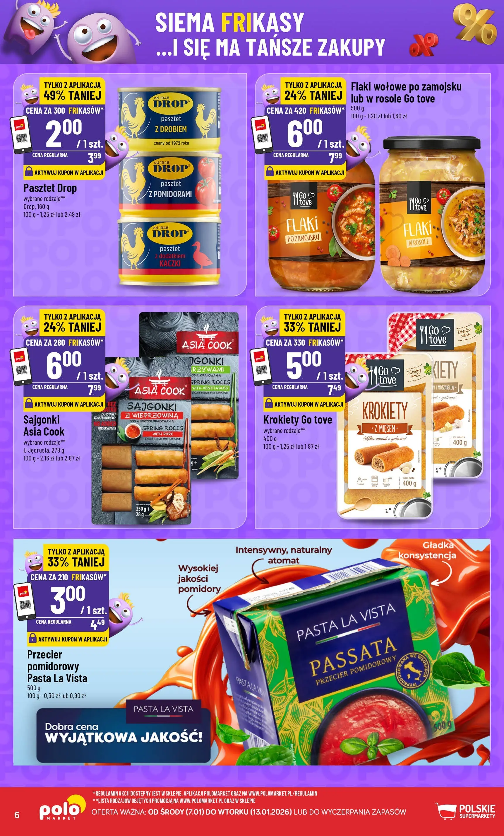 Nowa POLOmarket gazetka od jutra 07.01.2026 (PDF) | Strona: 6 | Produkty: Krokiety, Wieprzowina, Flaki wołowe, Sos