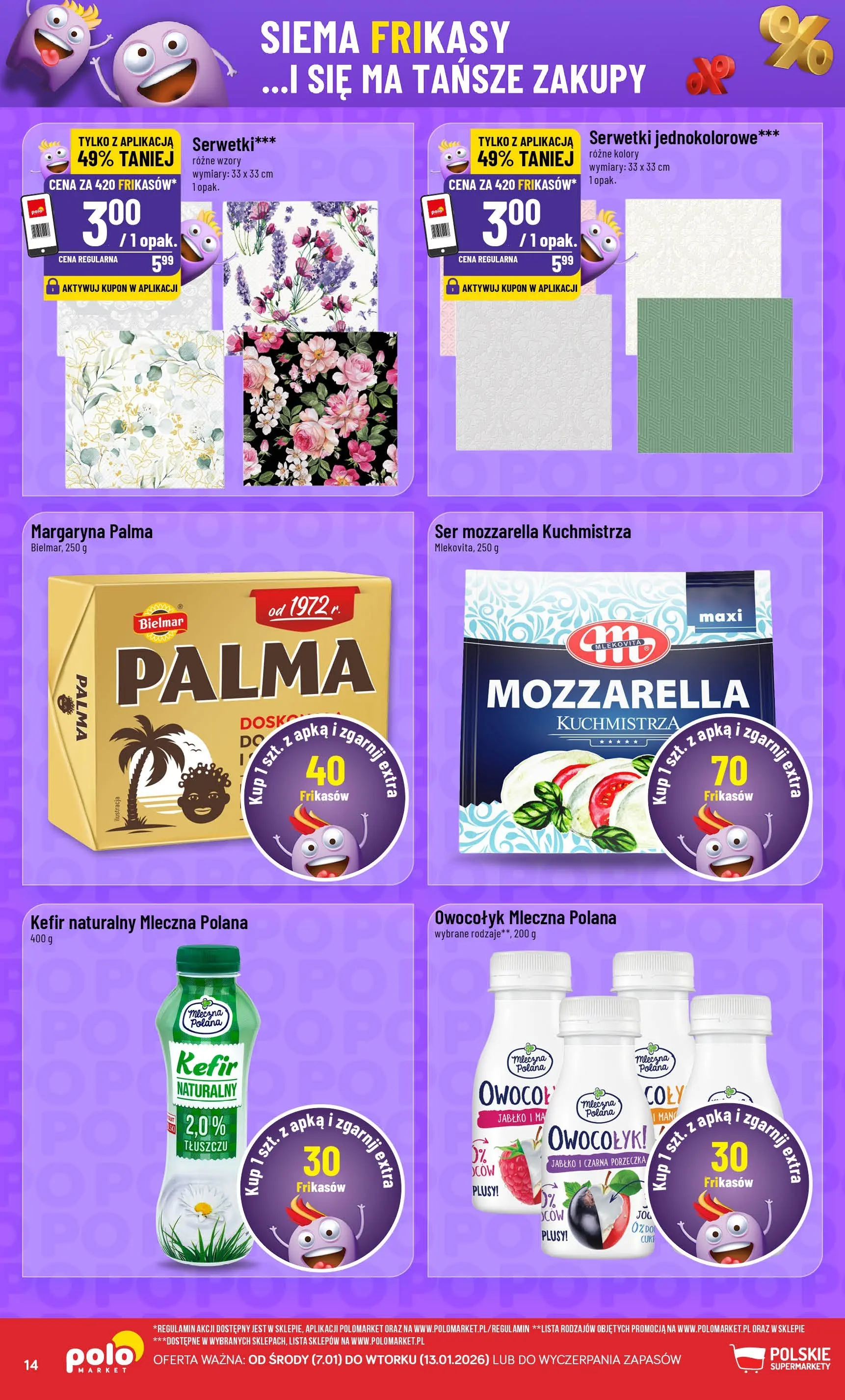 Nowa POLOmarket gazetka od jutra 07.01.2026 (PDF) | Strona: 14 | Produkty: Kefir, Kefir naturalny, Porzeczka, Mozzarella