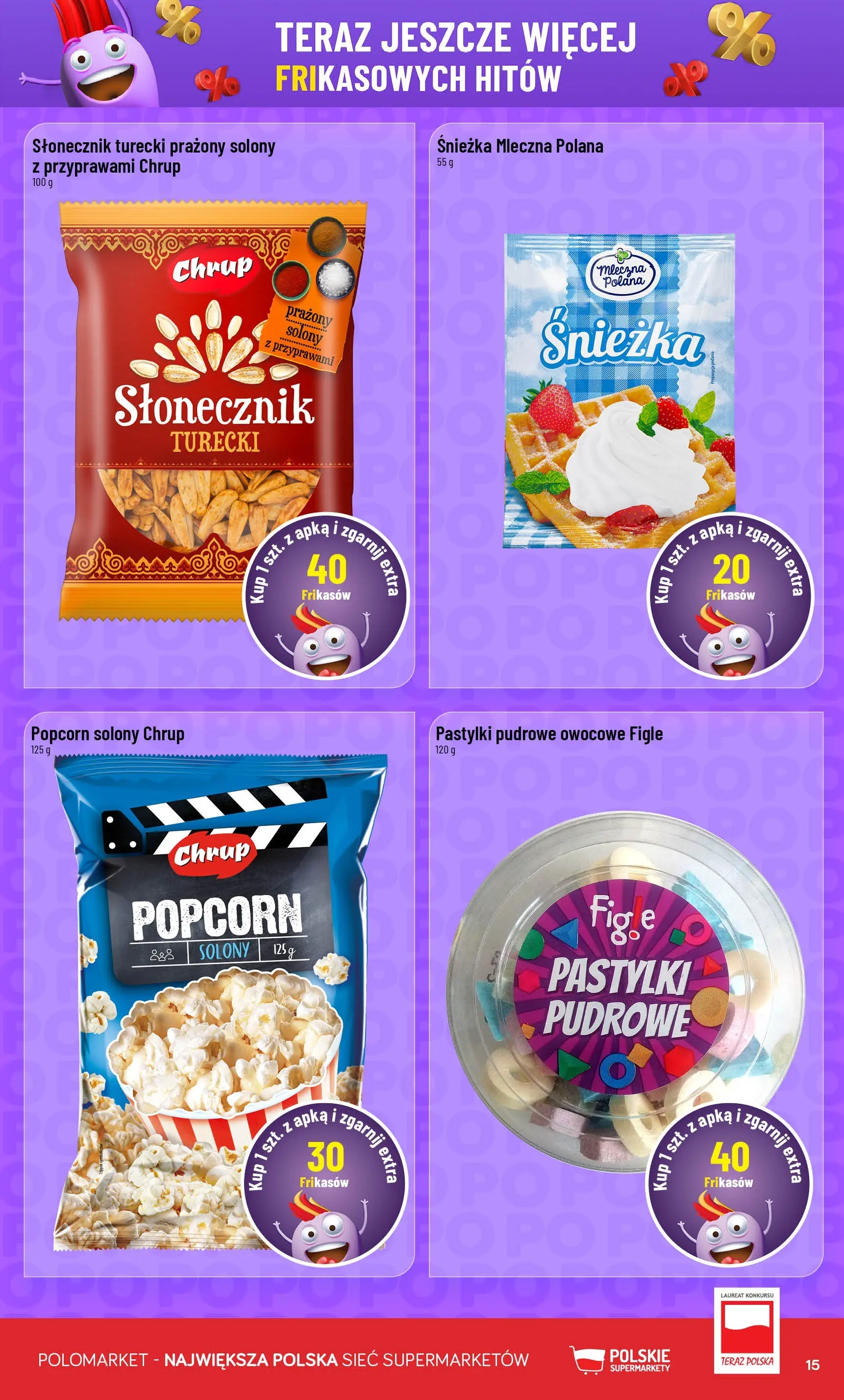 Nowa POLOmarket gazetka od jutra 07.01.2026 (PDF) | Strona: 15 | Produkty: Słonecznik, Popcorn, Pastylki pudrowe