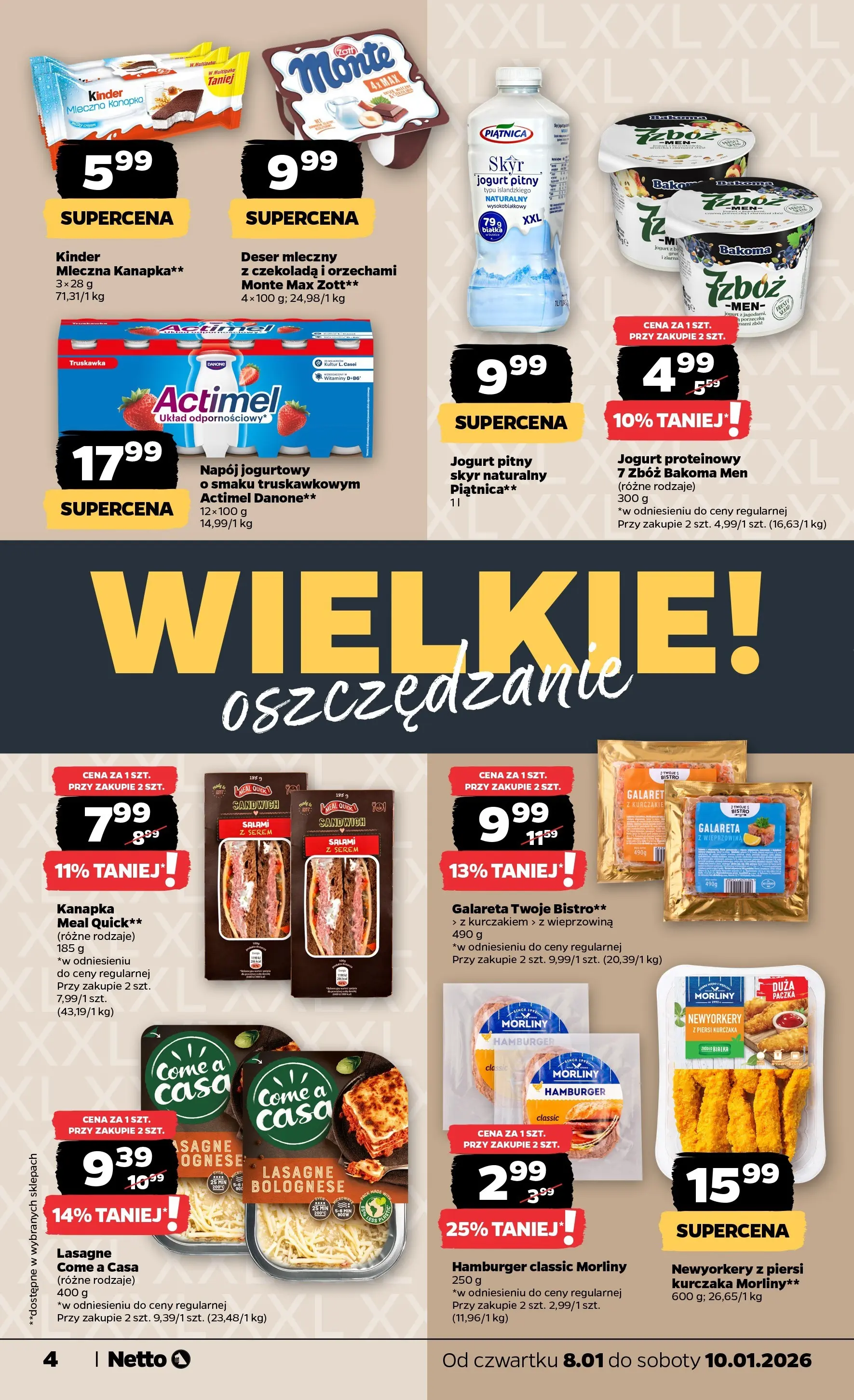 Netto gazetka - Spożywcza od 08.01.2026 - Aktualne promocje | Strona: 4 | Produkty: Hamburger, Jogurt pitny, Sandwich, Lasagne