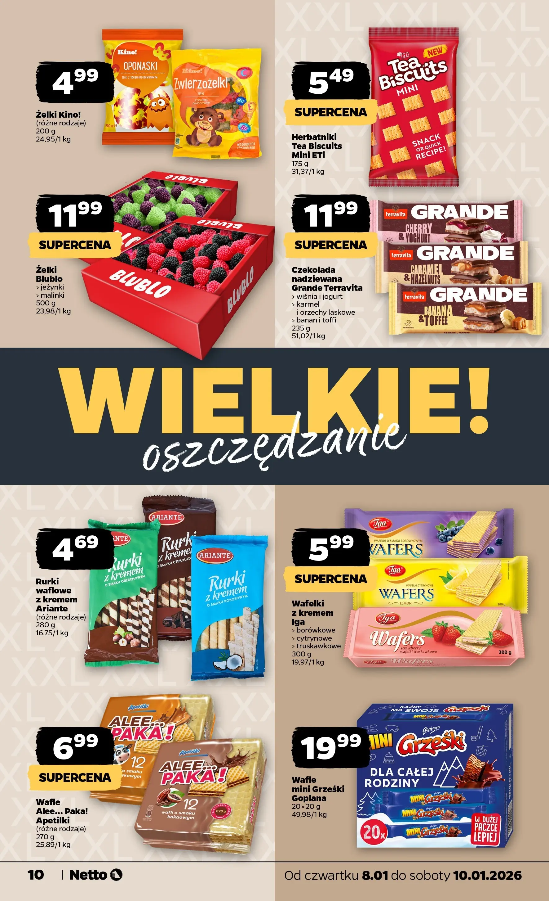 Netto gazetka - Spożywcza od 08.01.2026 - Aktualne promocje | Strona: 10 | Produkty: Rurki z kremem, Wafle, Herbatniki, Żelki
