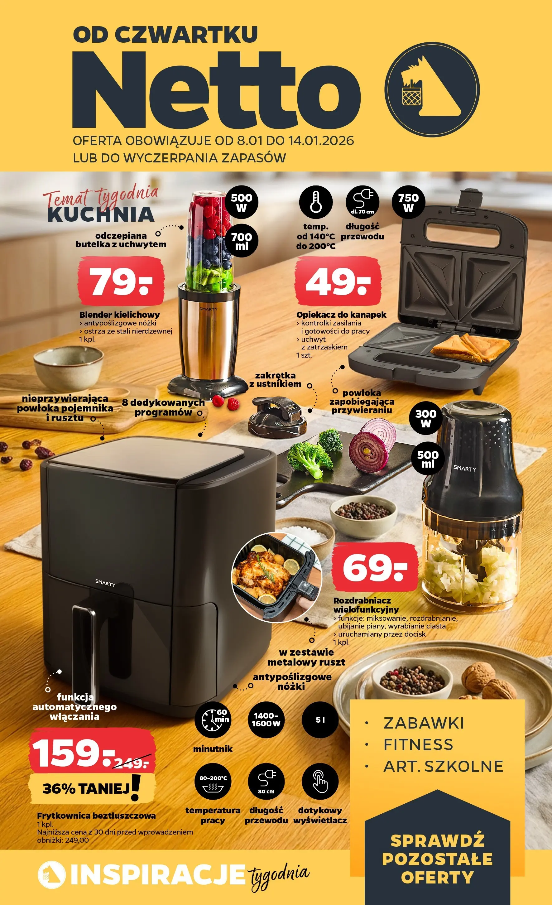 Netto gazetka - Spożywcza od 08.01.2026 - Aktualne promocje | Strona: 21 | Produkty: Opiekacz, Frytkownica, Frytkownica beztłuszczowa, Blender kielichowy
