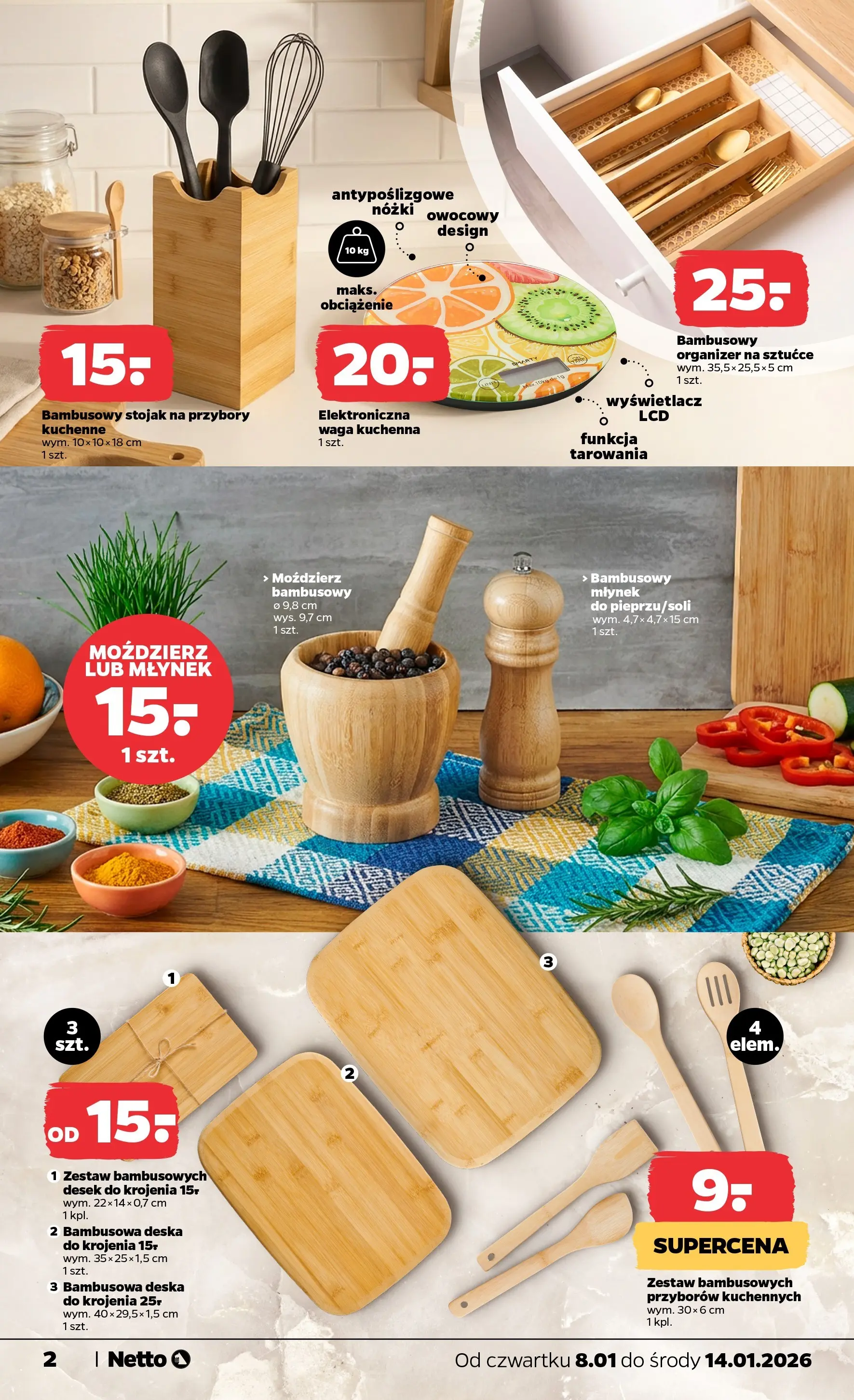 Netto gazetka - Spożywcza od 08.01.2026 - Aktualne promocje | Strona: 22 | Produkty: Waga, Młynek, Sztućce, Deska do krojenia