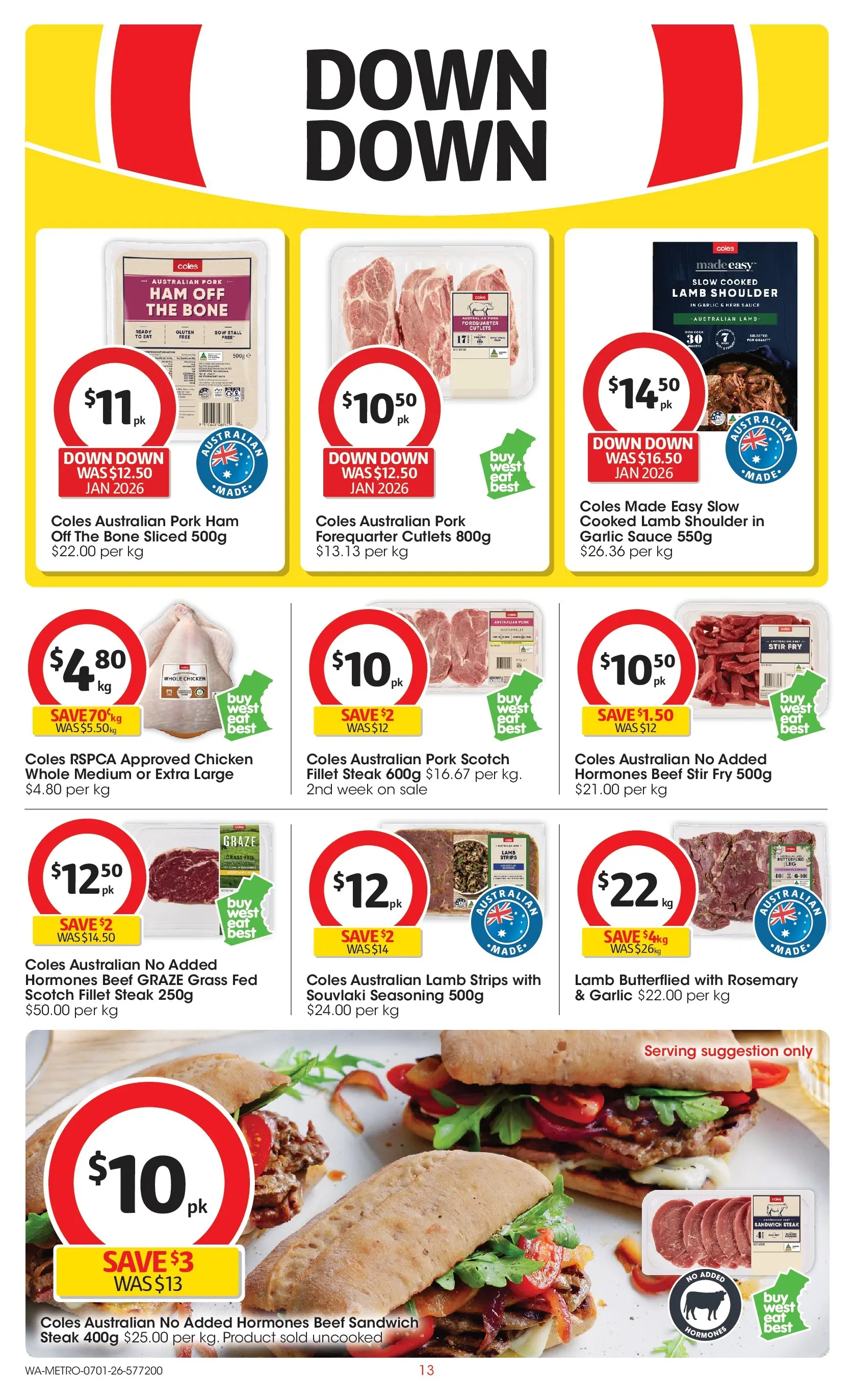 ﻿Coles catalogue valid from 07/01/2026 > Online Australia | Page: 13 | Products: Pork, Lamb, Sauce, Scotch