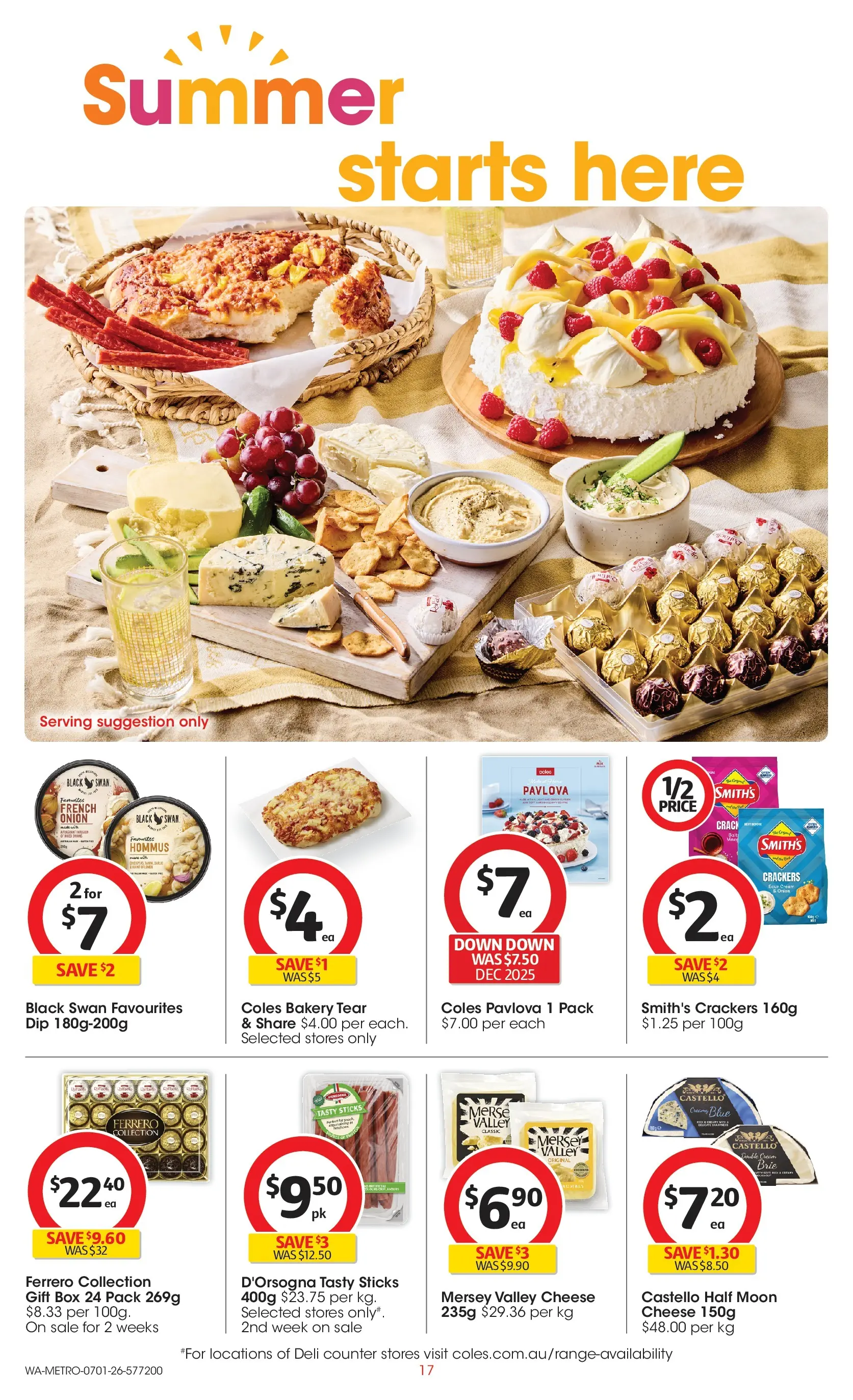 ﻿Coles catalogue valid from 07/01/2026 > Online Australia | Page: 17 | Products: Box, Cheese, Pavlova, Bakery