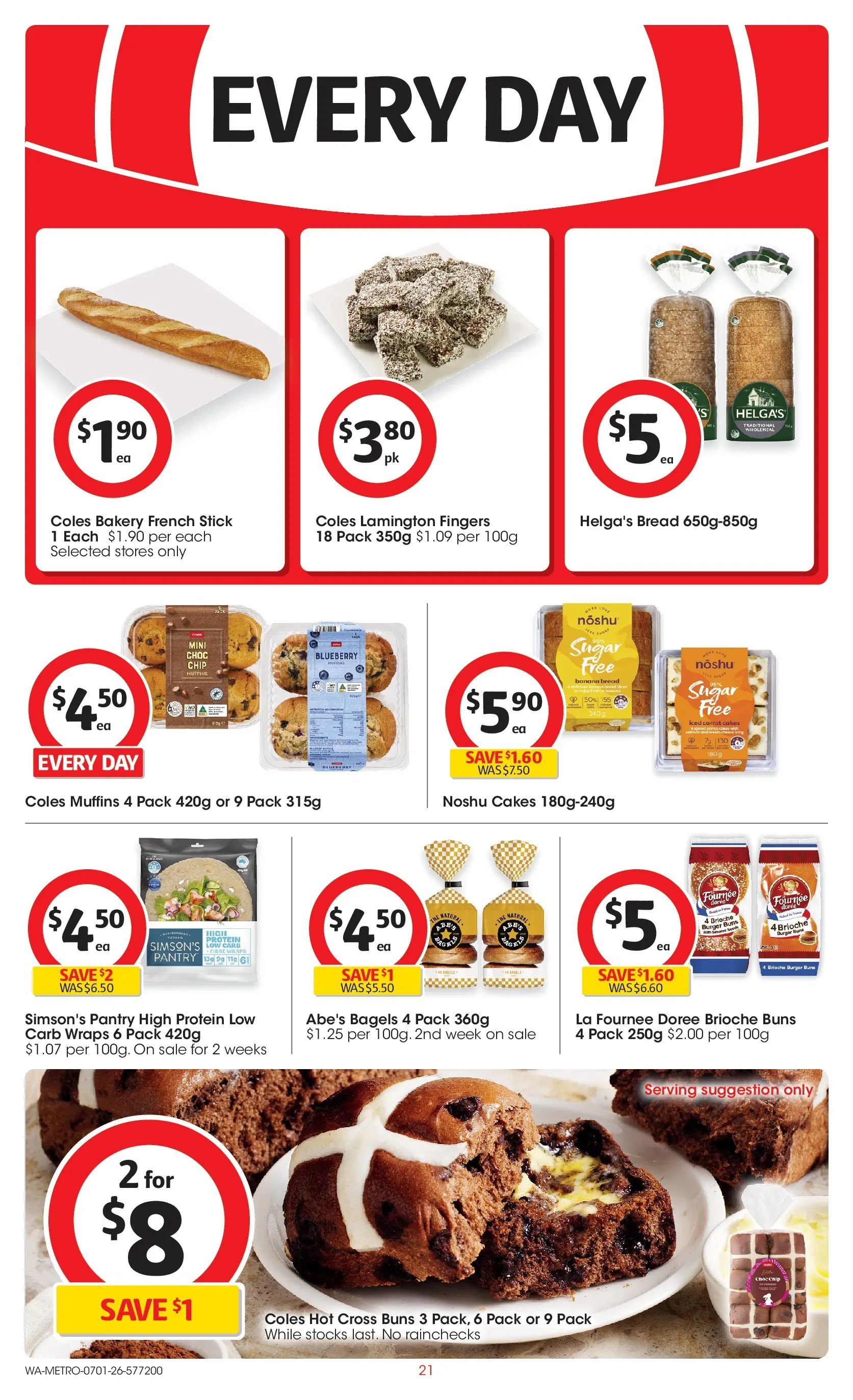 ﻿Coles catalogue valid from 07/01/2026 > Online Australia | Page: 21 | Products: Bagels, Bread, Sugar, Bakery