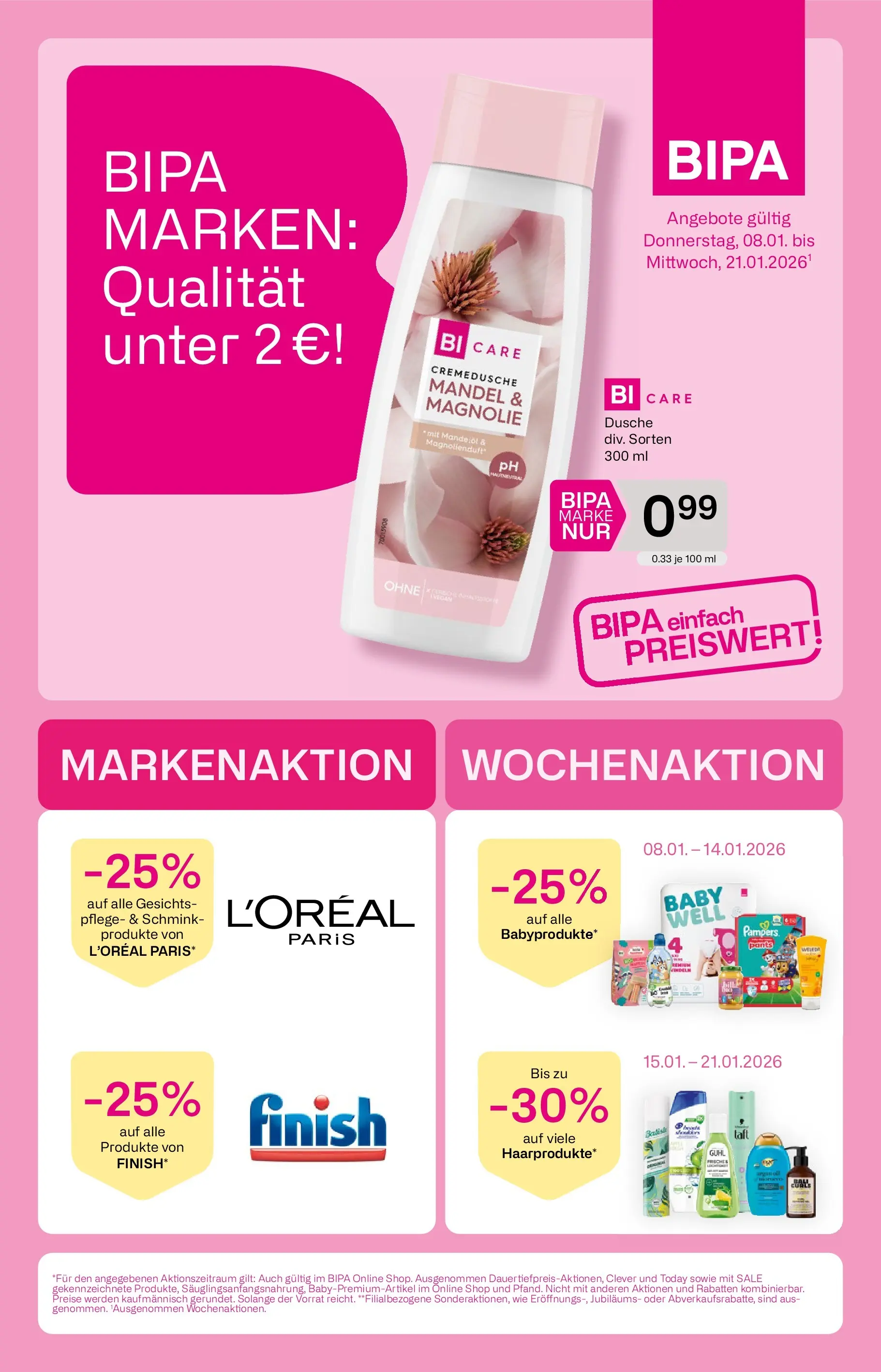 Bipa Flugblatt von 08.01.2026 - Aktuelle Angebote | Seite: 1 | Produkte: Dusche, Pampers