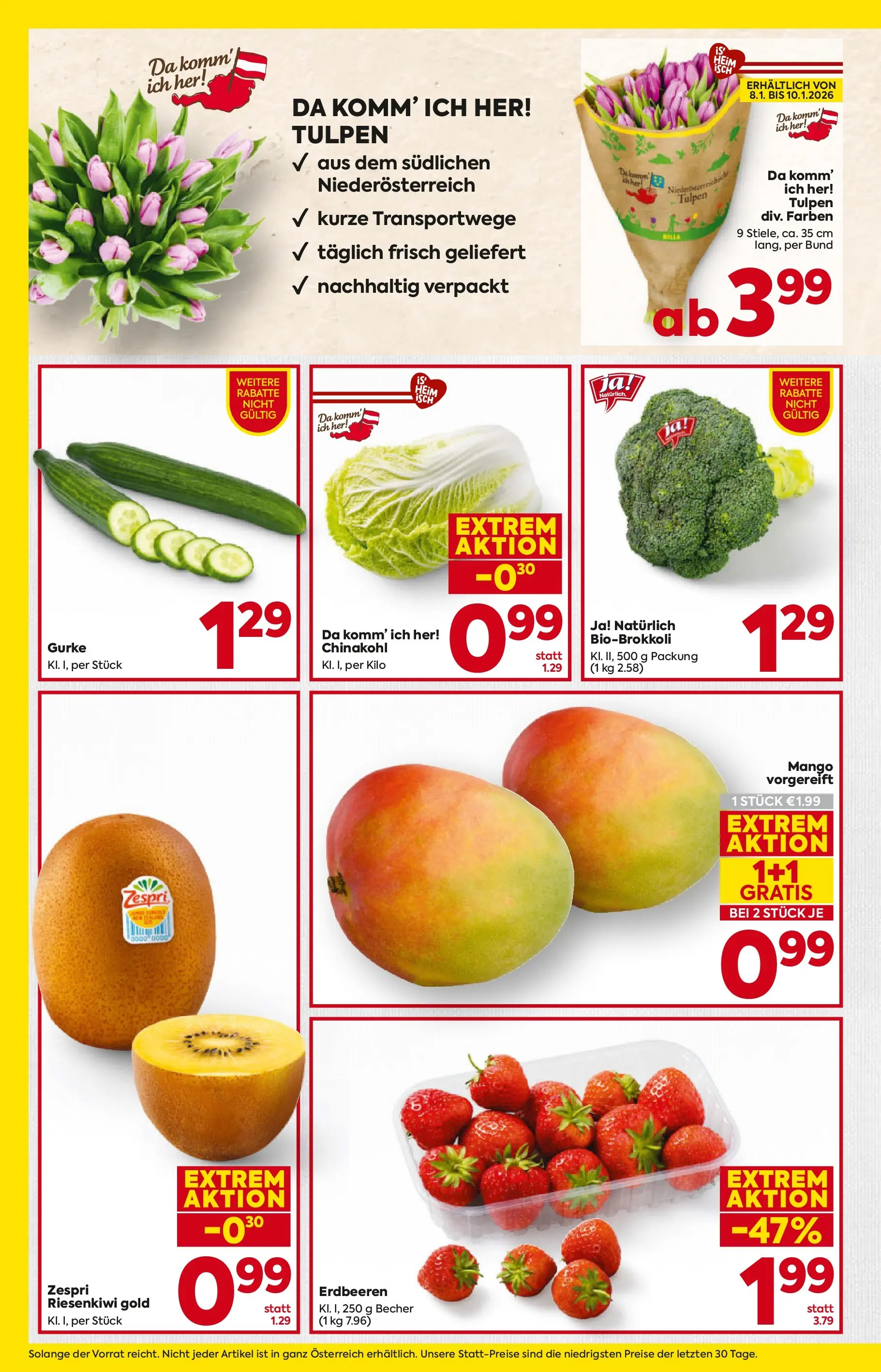 Billa Flugblatt - Moedling, Scheibbs, Schwadorf ab 08.01.2026 - Angebote, Prospekt | Seite: 8 | Produkte: Erdbeeren, Mango, Chinakohl