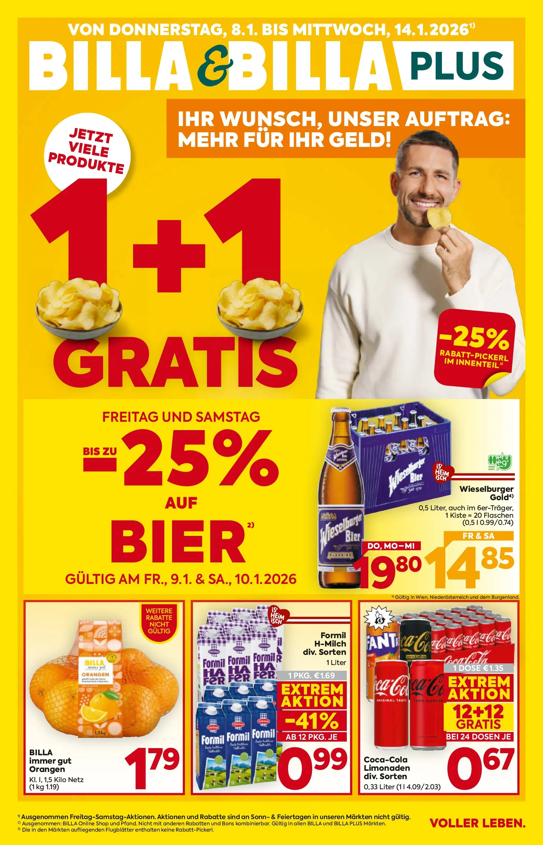 Billa Flugblatt - Moedling, Scheibbs, Schwadorf ab 08.01.2026 - Angebote, Prospekt | Seite: 1 | Produkte: Bier, Orangen