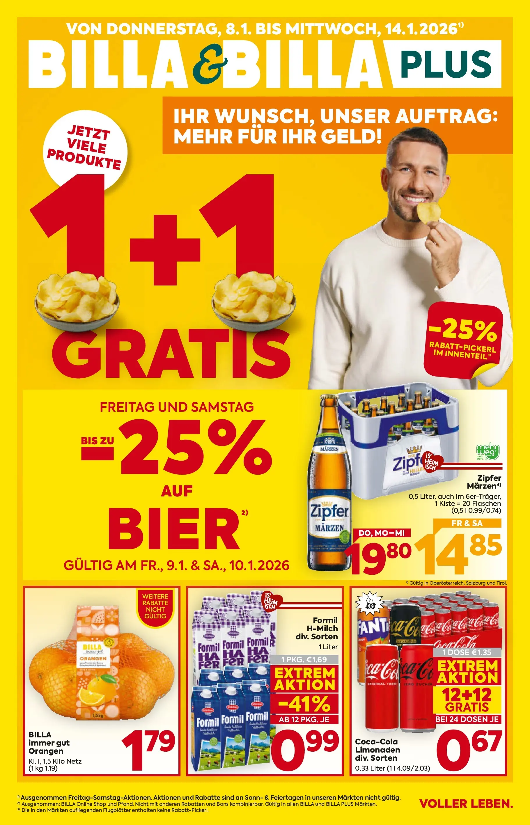 Billa Flugblatt - Grieskirchen, Wallern An Der Trattnach, Ansfelden ab 08.01.2026 - Angebote, Prospekt | Seite: 1 | Produkte: Bier, Orangen