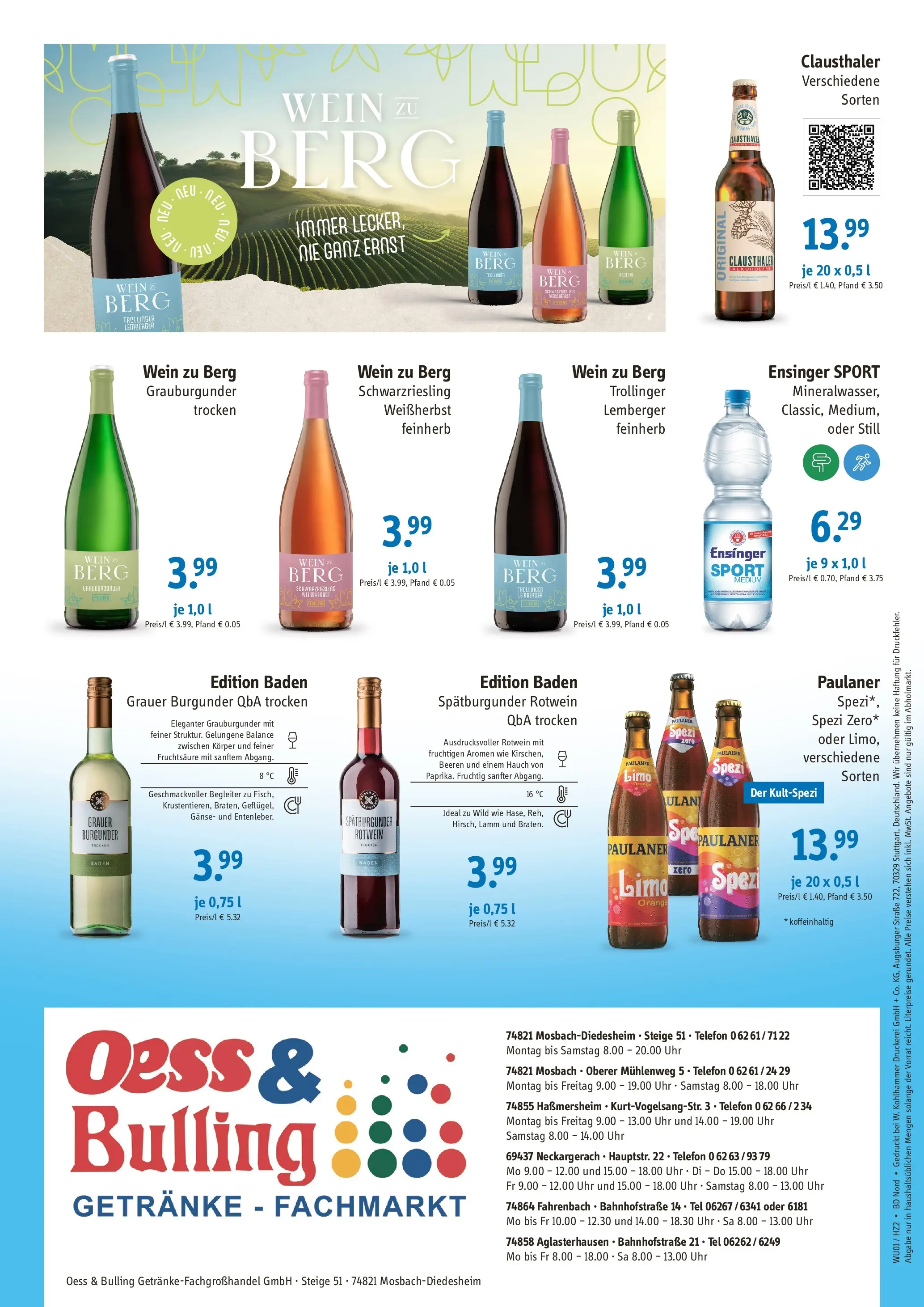Entdecke - Getränke Oess & Bulling: Angebote (ab 18.01.2026) zum Blättern | Seite: 2 | Produkte: Paulaner spezi, Rotwein, Wein, Telefon