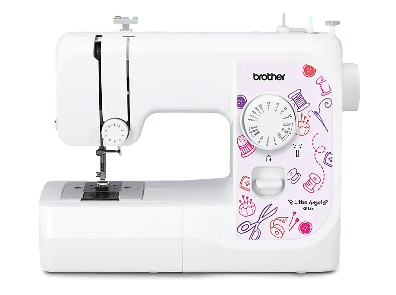Brother KE14S Little Angel N&auml;hmaschine (50 Watt, 14-Stiche, mit Fingerschutz, Freiarmn&auml;hen, Wei&szlig;)