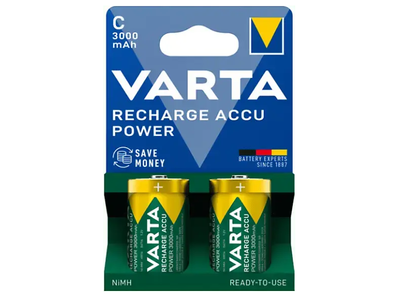 Varta Recharge Accu Power C 3000 mAh, 2er-Pack; Wiederaufladbare Batterie