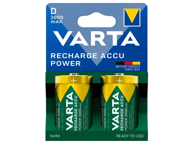 Varta Recharge Accu Power D 3000 mAh, 2er-Pack; Wiederaufladbare Batterie
