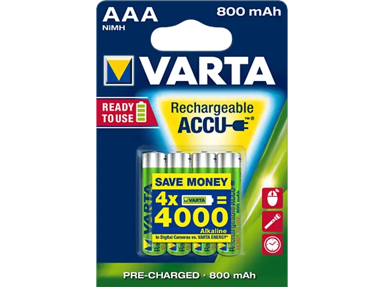 Varta Ready2Use Accu Micro AAA NiMH 800mAh, 4er-Pack; Batterie