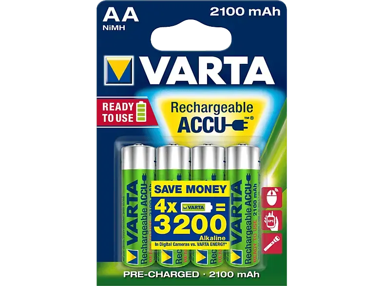 Varta Recharge Accu Power Mignon AA NiMH 2100mAh, 4er-Pack; Wiederaufladbare AA Batterie