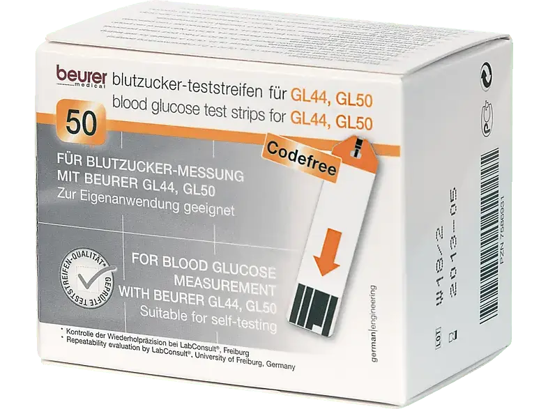 Beurer Blutzuckerteststreifen 50 St&uuml;ck (464.15); Blutzucker-Teststreifen