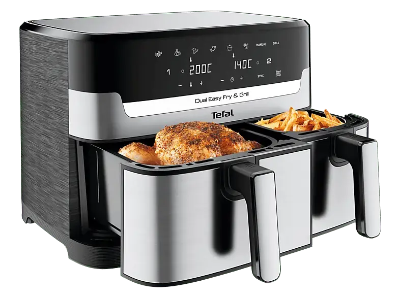 Tefal EY905D Dual Easy Fry & Grill Doppelkammer-Hei&szlig;luftfritteuse mit 2 Garzonen 8,3 l, 2700 Watt, Schwarz