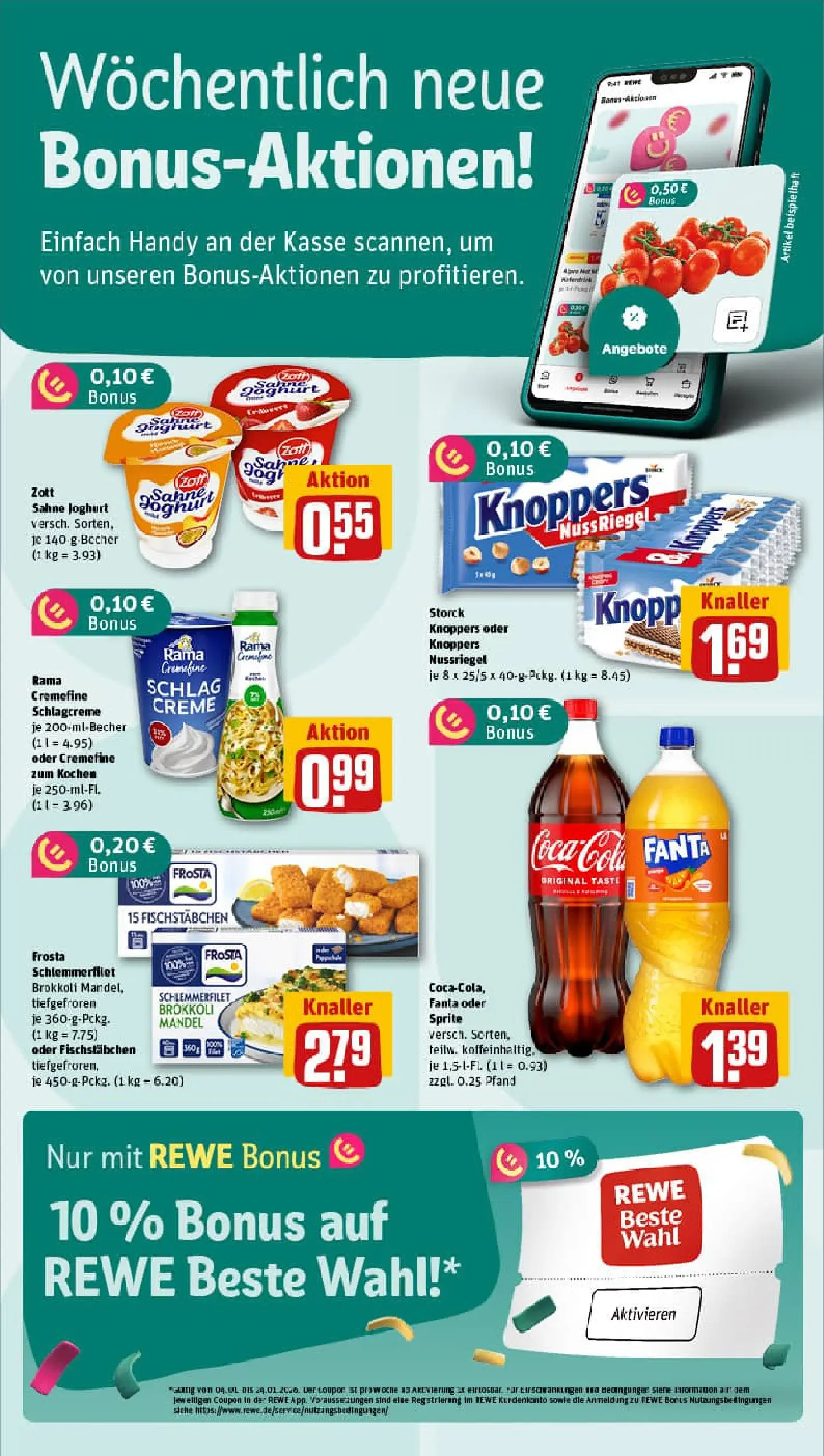 REWE Prospekt ab 11.01.2026 zum Blättern » Angebote | Seite: 2 | Produkte: Rama, Sprite, Fischstabchen, Sahne