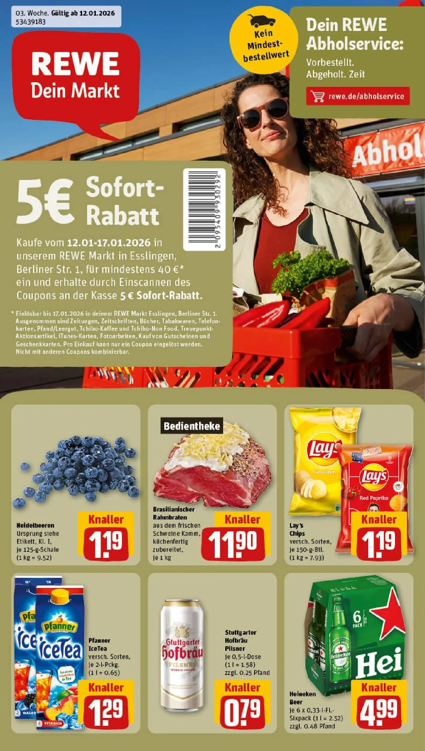 REWE Prospekt ab 11.01.2026 zum Blättern » Angebote | Seite: 1 | Produkte: Berliner, Paprika, Chips, Telefon