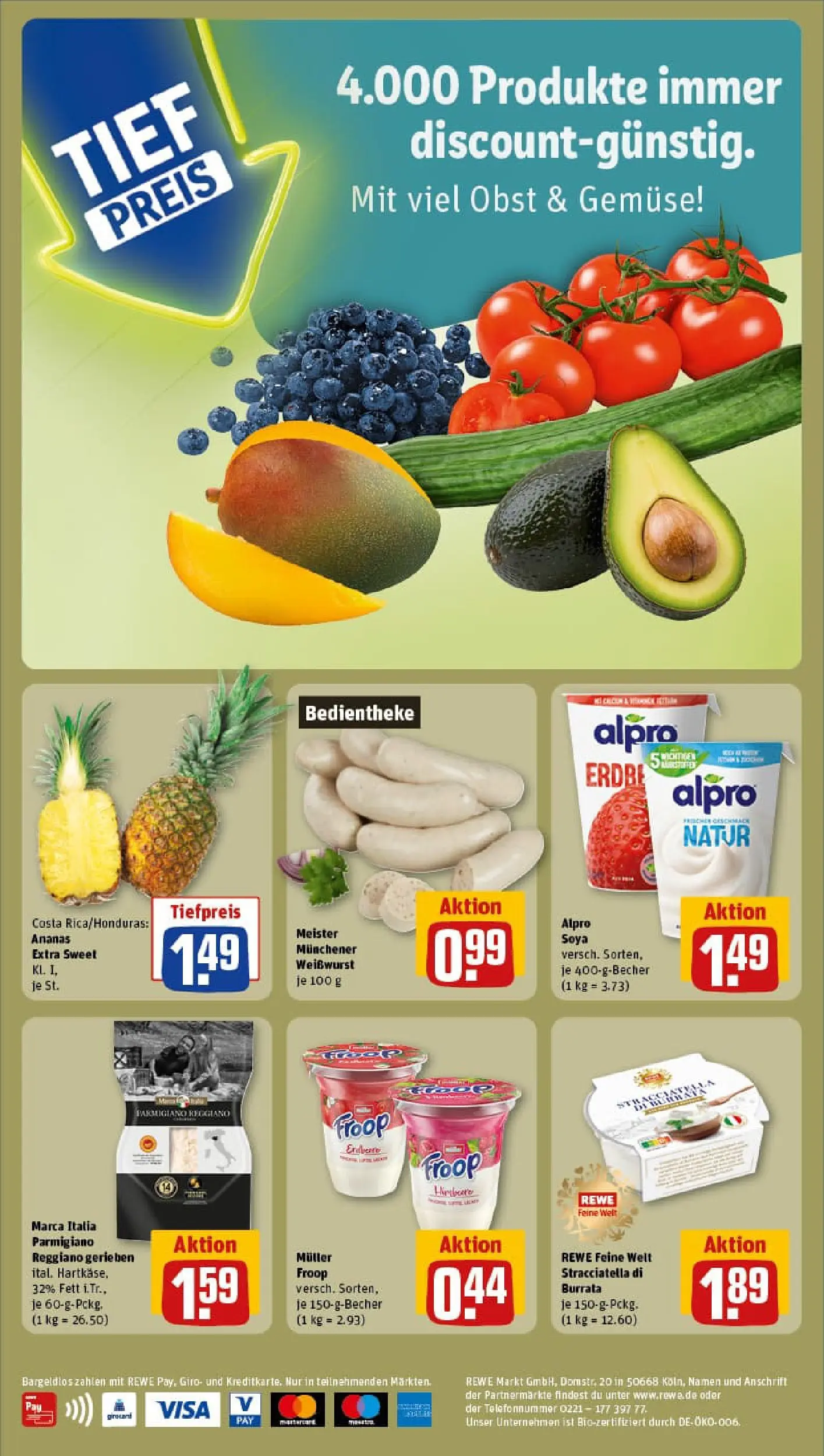 REWE Prospekt ab 11.01.2026 zum Blättern » Angebote | Seite: 2 | Produkte: Weißwurst, Alpro, Gemüse, Obst