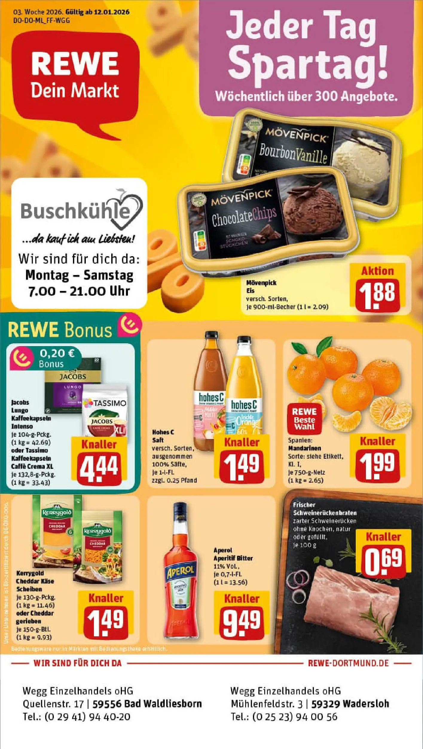 REWE Prospekt ab 11.01.2026 zum Blättern » Angebote | Seite: 1 | Produkte: Käse, Mandarinen, Hohes c, Aperol