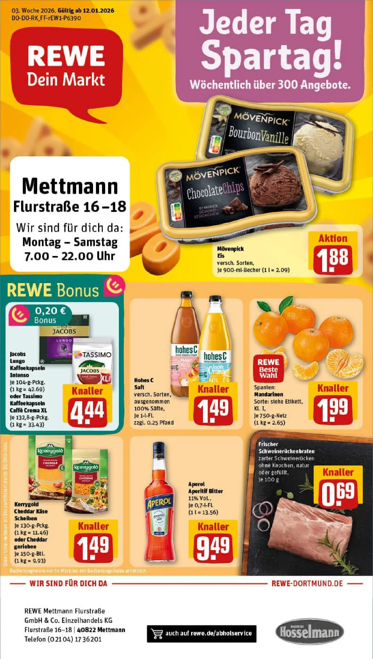 REWE Prospekt ab 11.01.2026 zum Blättern » Angebote | Seite: 1 | Produkte: Käse, Movenpick eis, Saft, Eis