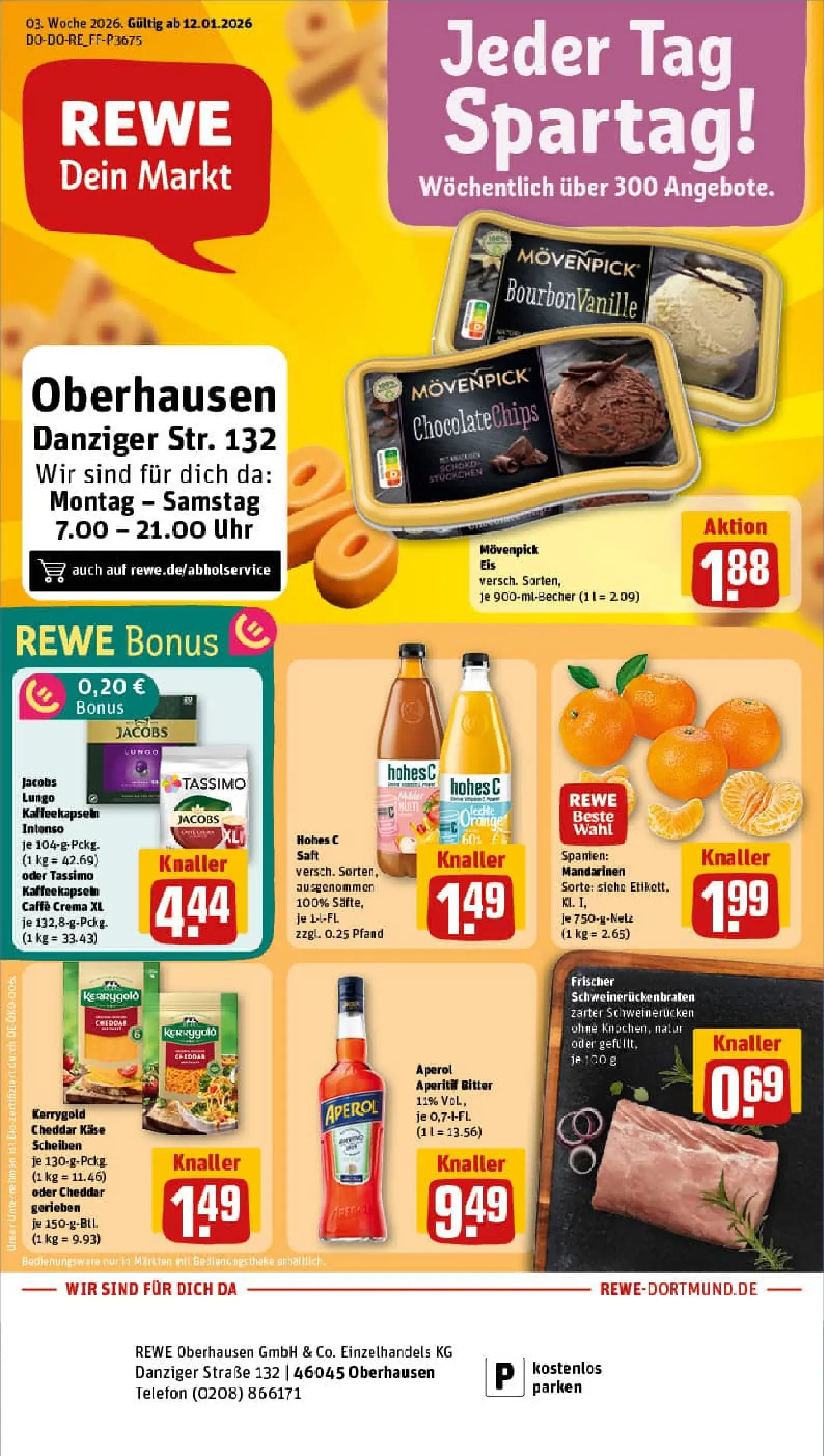 REWE Prospekt ab 11.01.2026 zum Blättern » Angebote | Seite: 1 | Produkte: Movenpick eis, Saft, Tassimo, Uhr