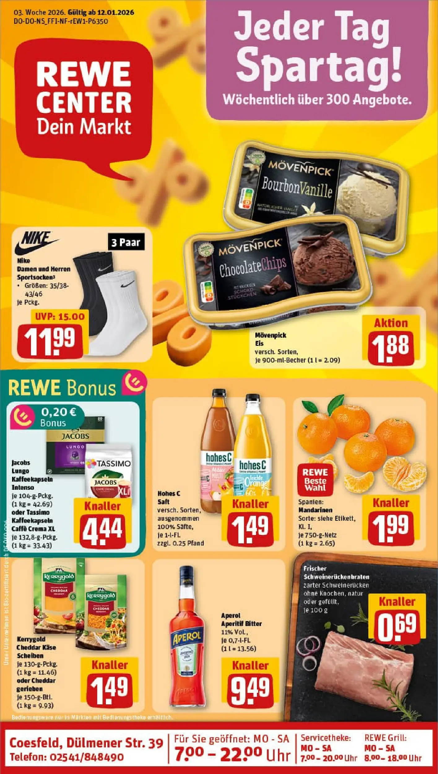 REWE Prospekt ab 11.01.2026 zum Blättern » Angebote | Seite: 1 | Produkte: Theke, Mandarinen, Schweinerucken, Uhr