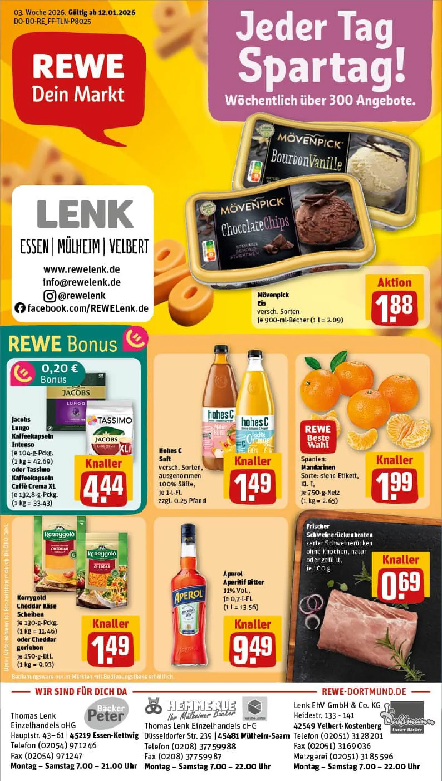 REWE Prospekt ab 11.01.2026 zum Blättern » Angebote | Seite: 1 | Produkte: Hohes c, Eis, Telefon, Uhr