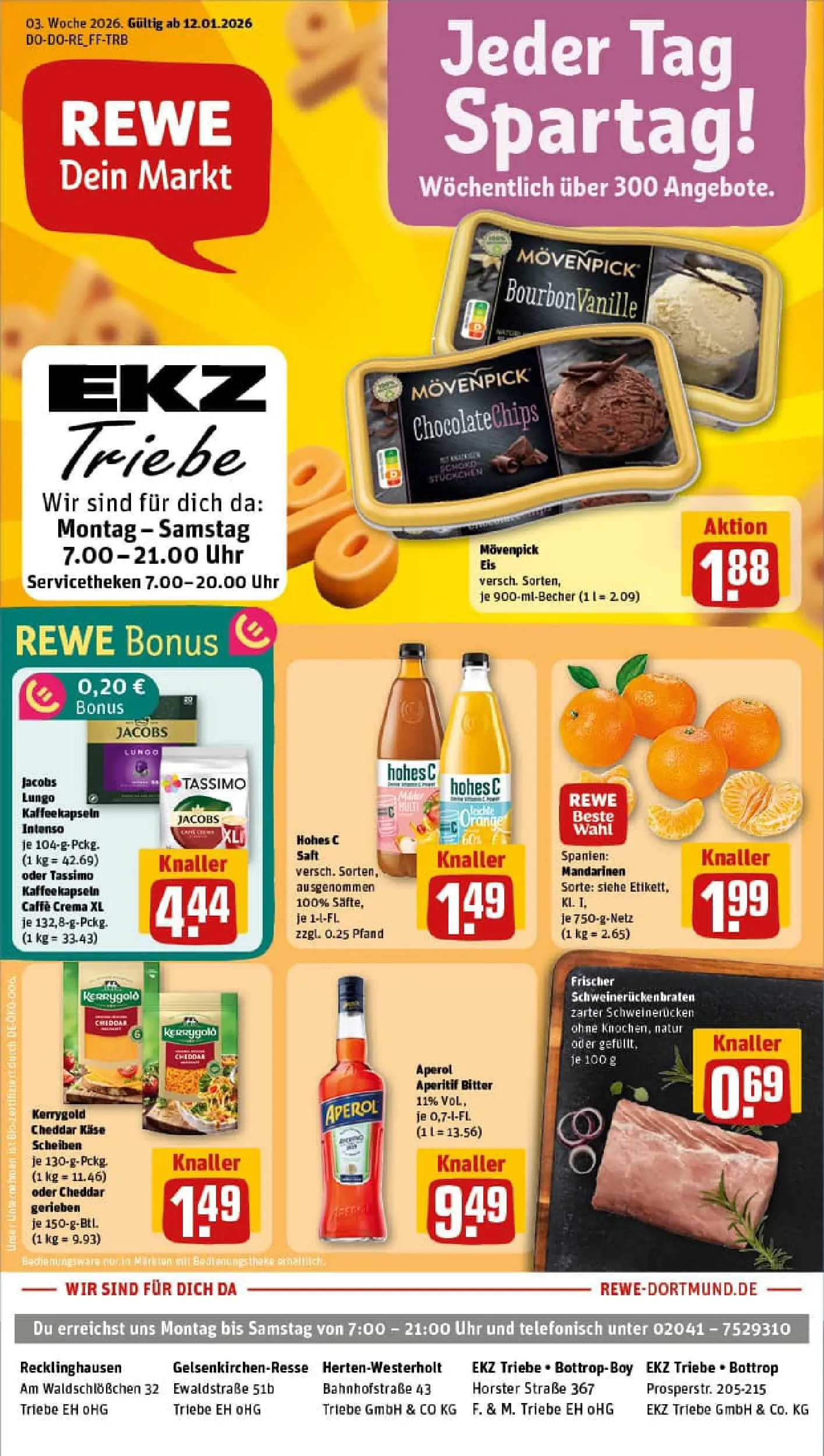 REWE Prospekt ab 11.01.2026 zum Blättern » Angebote | Seite: 1 | Produkte: Mandarinen, Schweinerucken, Hohes c, Tassimo